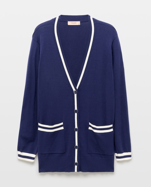 Imagem 0 de Cardigan com Gola e Bolsos em Contraste