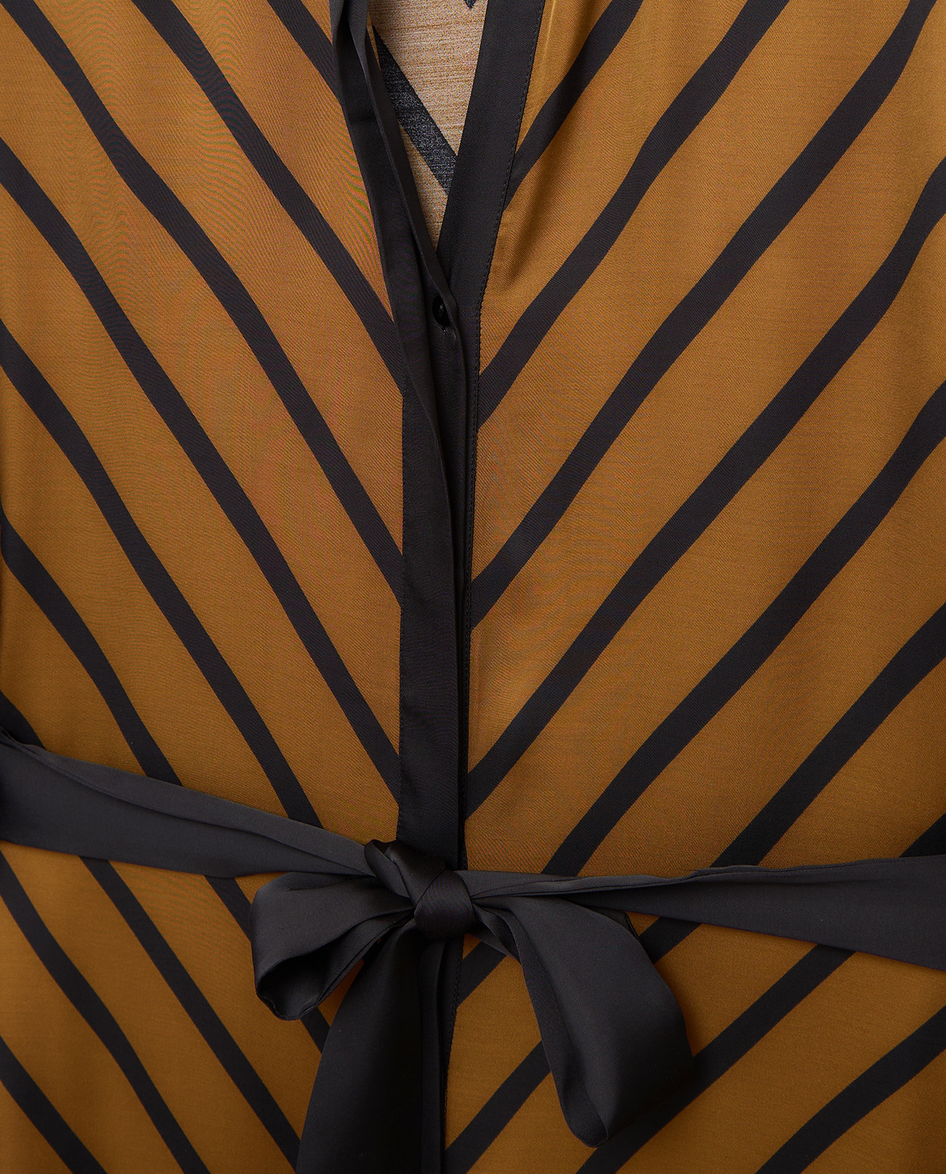 Vestido de Manga Comprida e Estampado às Riscas Castanho-5