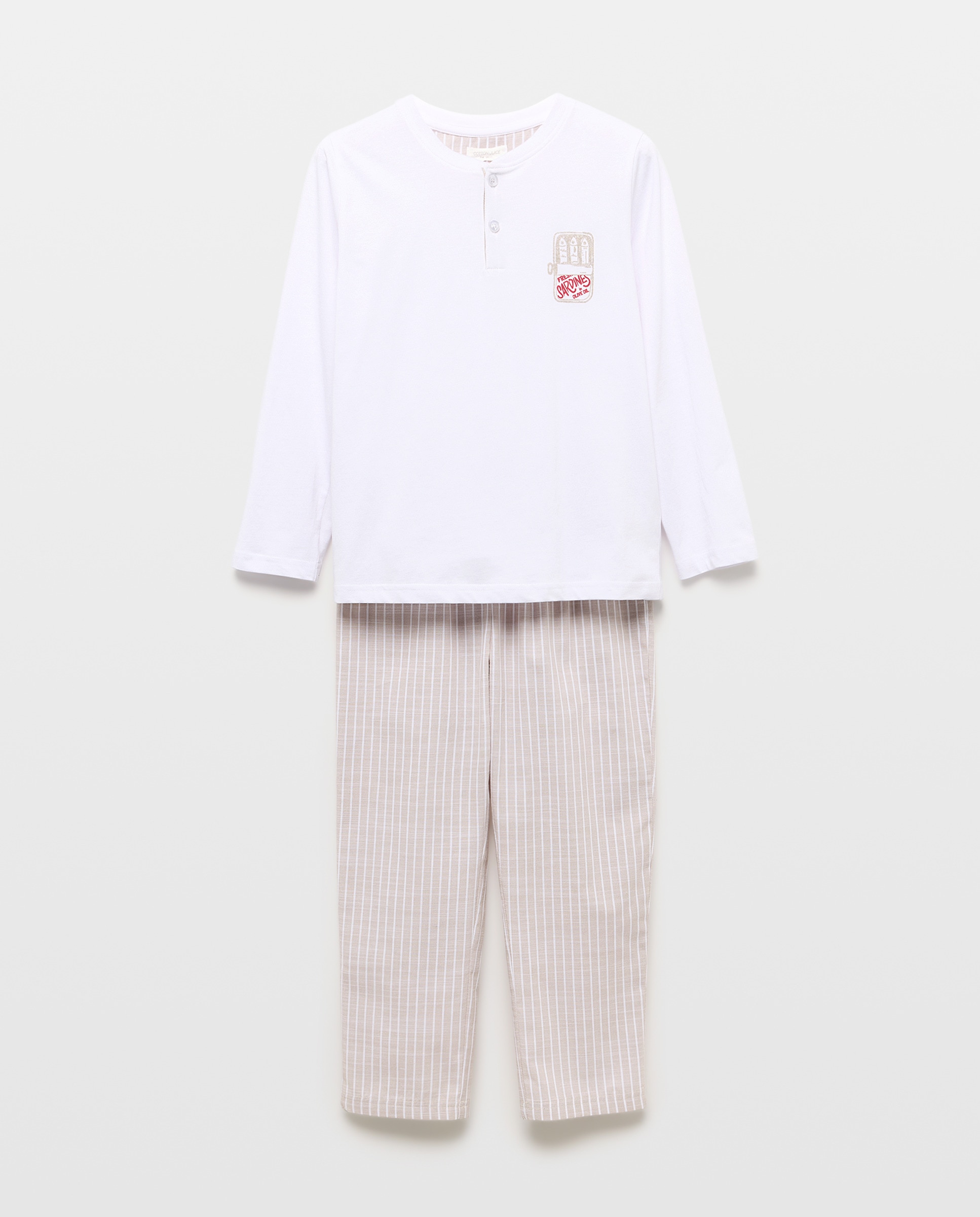 Pijama Misto com T-shirt de Gola Tipo Padeiro e Calças com Fantasia Castanho-4