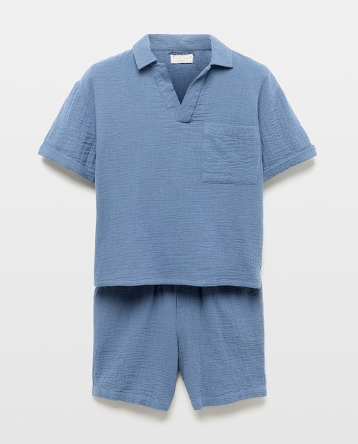 Imagem 0 de Pijama Completo Comprido de Chiffon Liso Abotoado