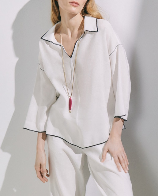 Imagen 0 de Conjunto de mujer lino con pespuntes a contraste