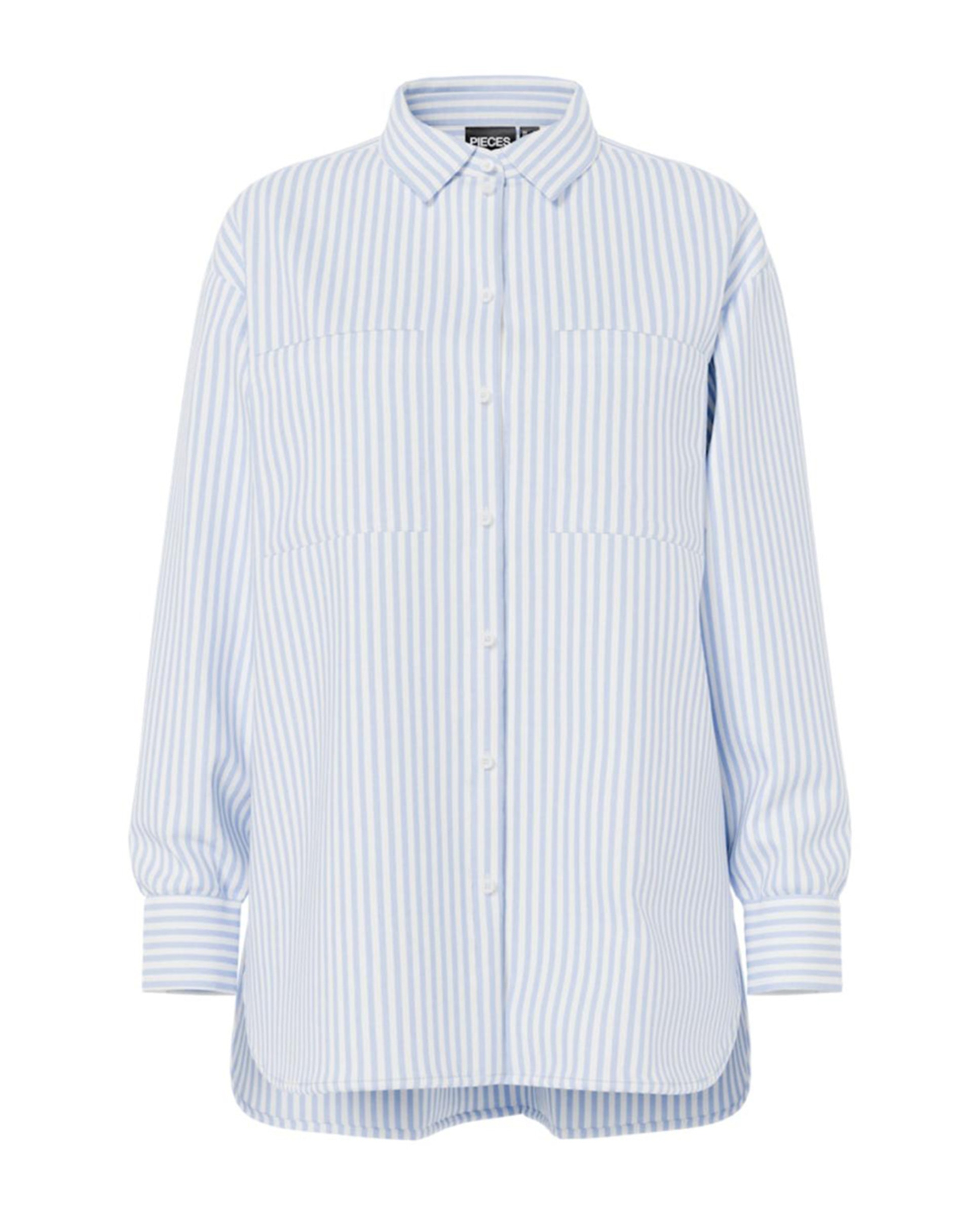Camisa Loose Fit às Riscas Azul-claro-1