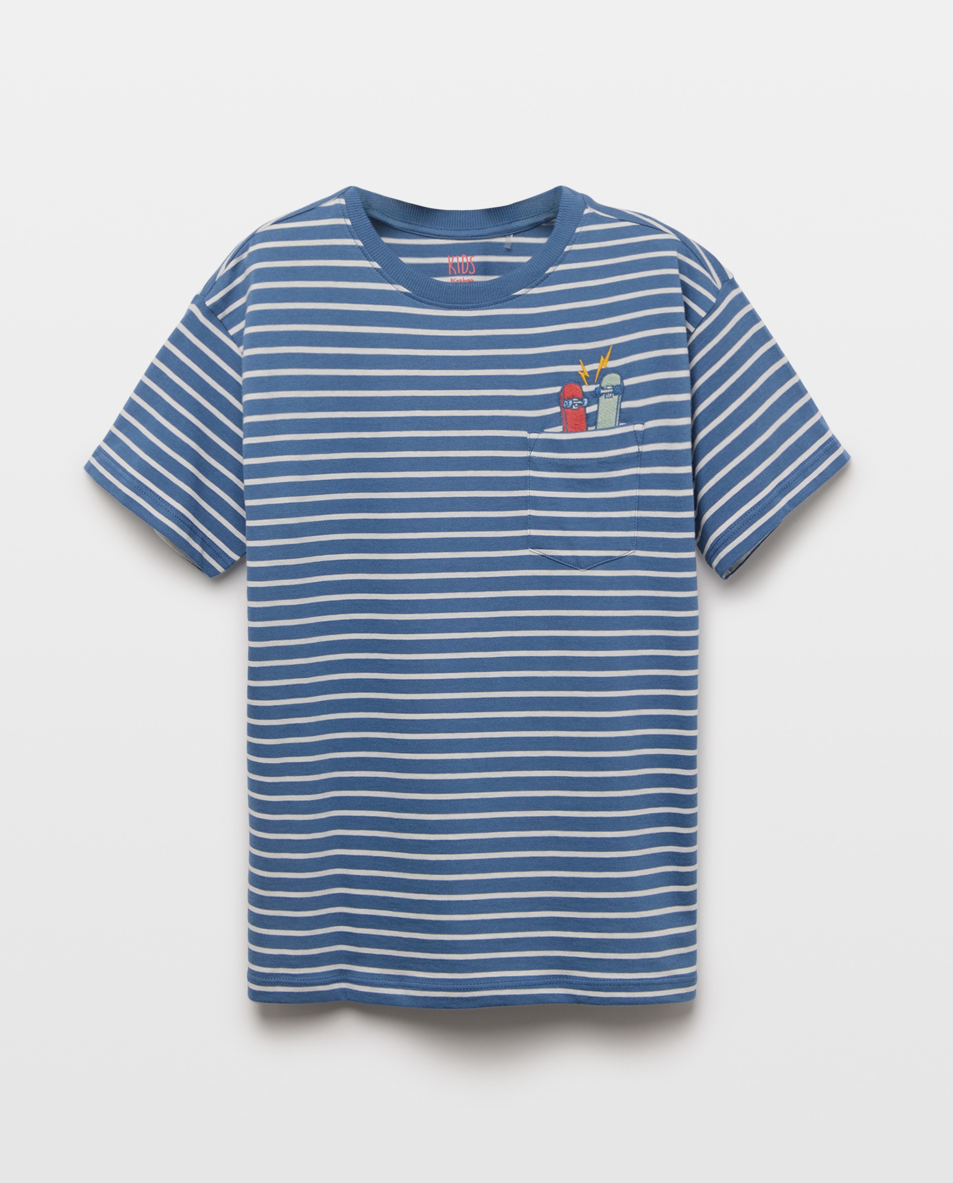 T-shirt de Manga Curta às Riscas Azul-5