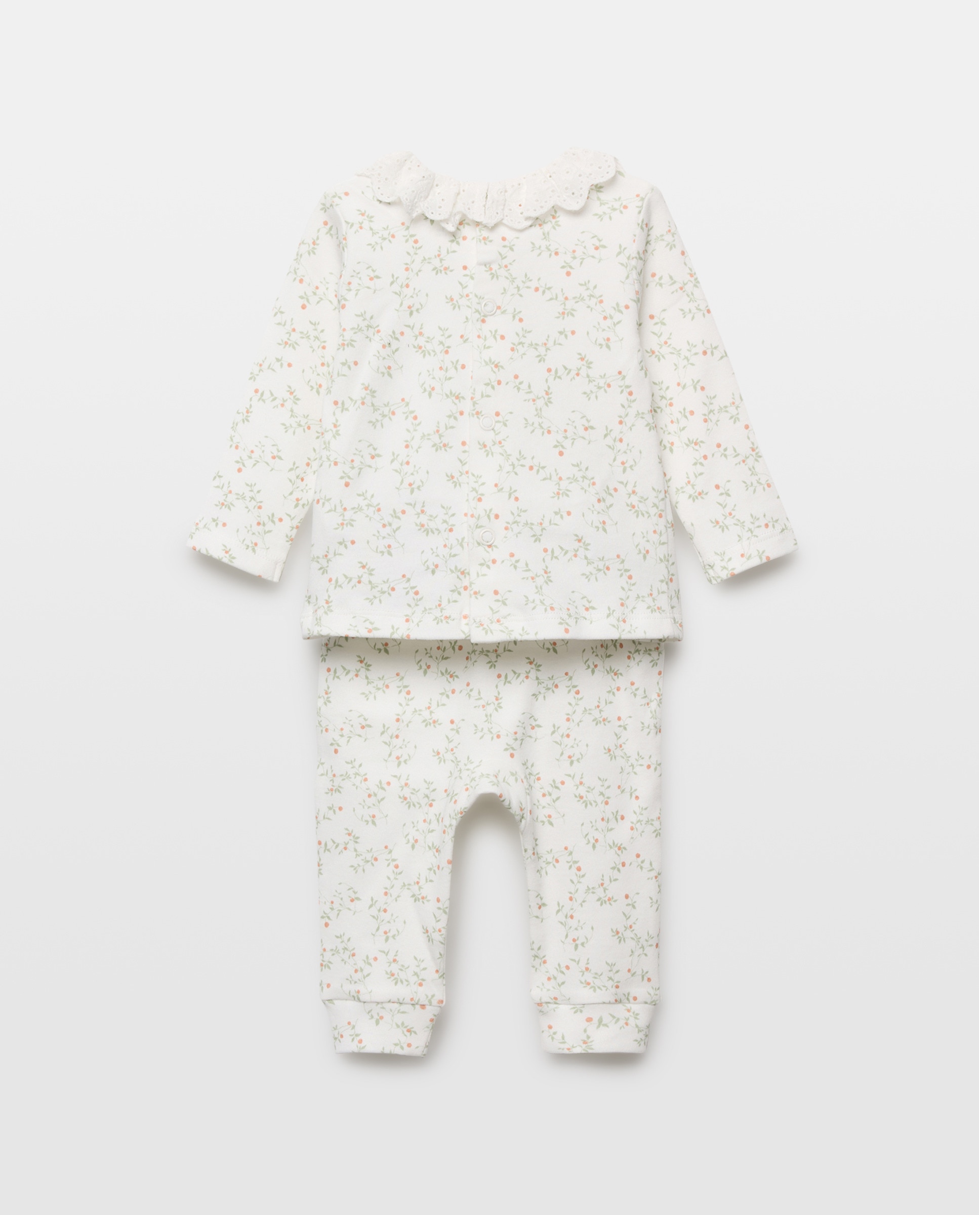 Pijama de bebé 2 piezas cuello schiffly Blanco roto-2