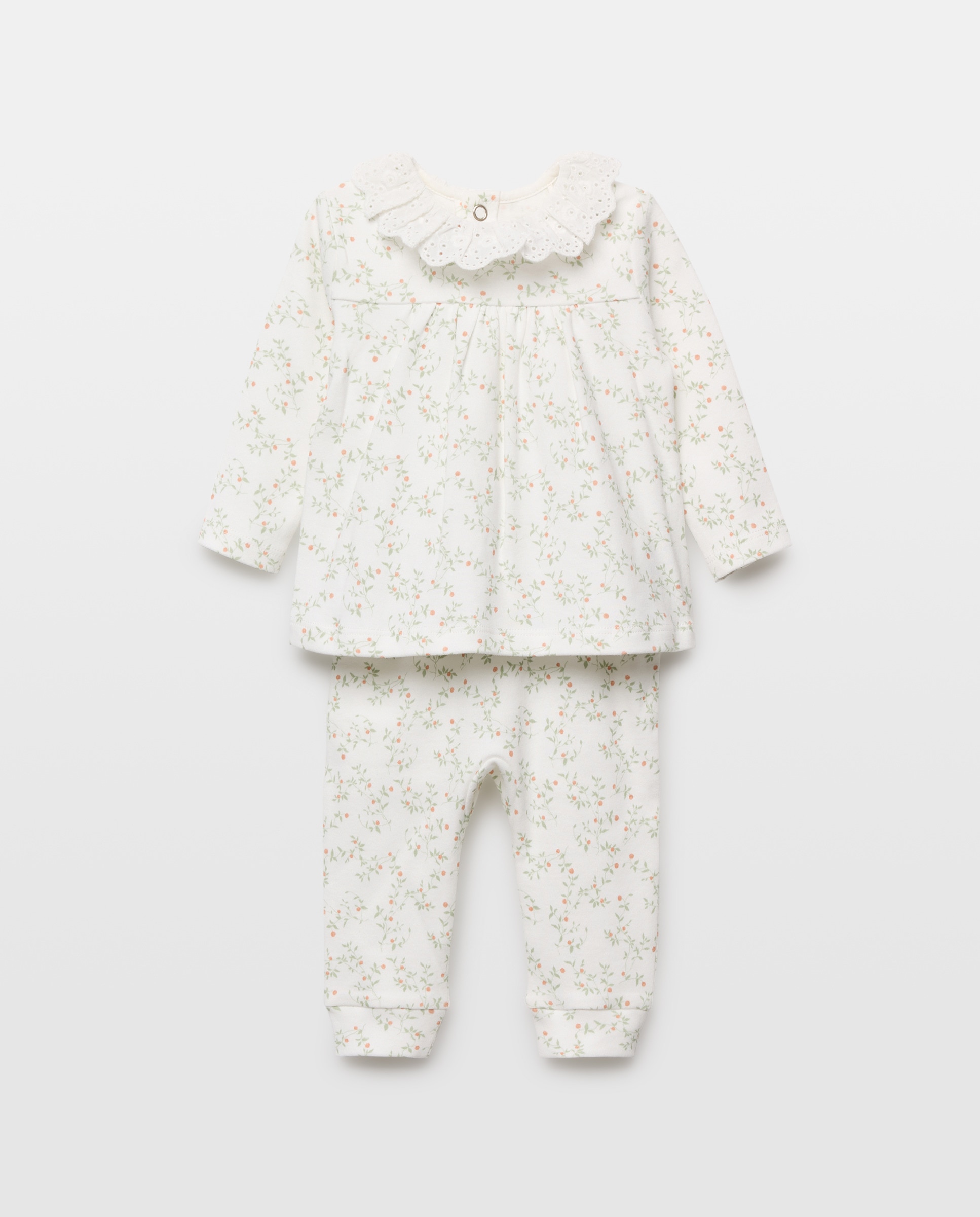 Pijama de bebé 2 piezas cuello schiffly Blanco roto-1