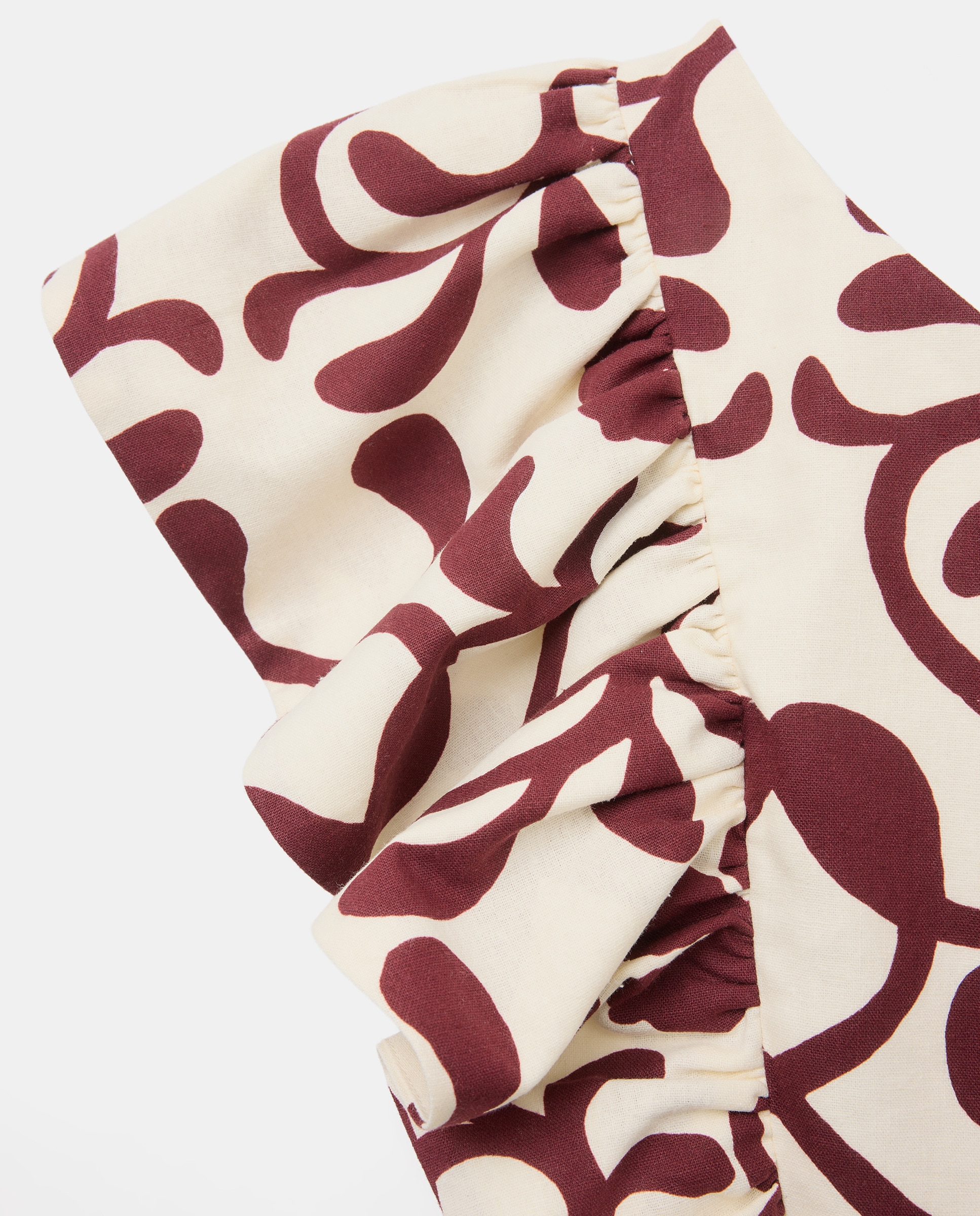 Top Assimétrico em Linho Estampado com Folho Vermelho-6
