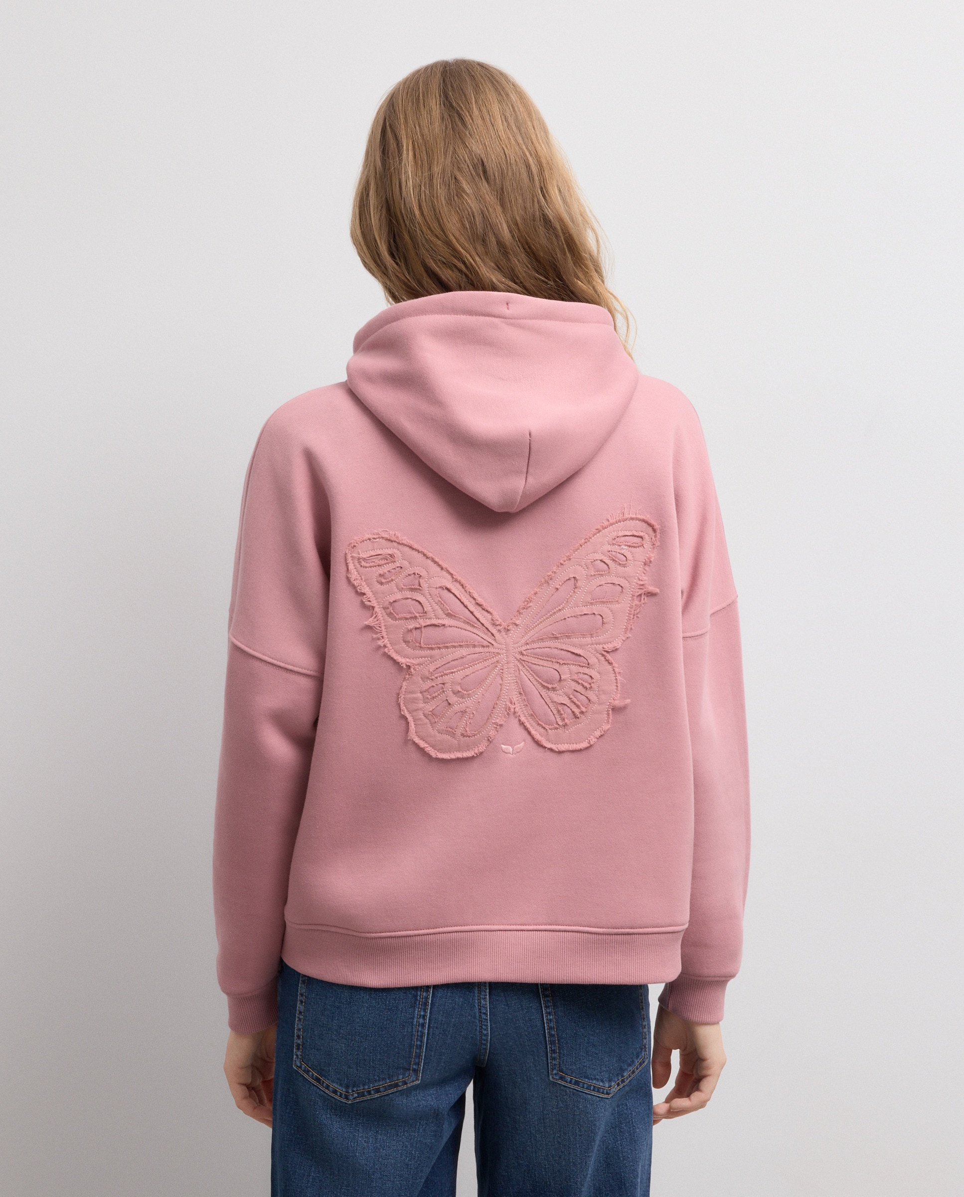 Sweatshirt com Capuz Fechado e Bordado 220 Rosa Pálido-3