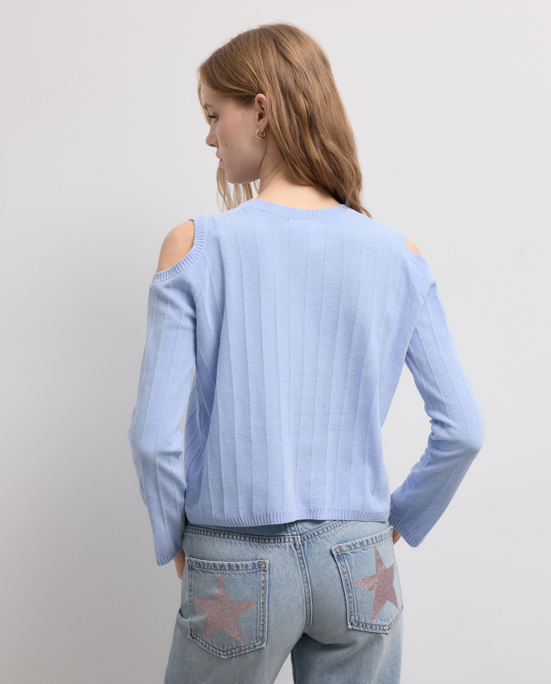 Camisola de Malha Chenille com Manga Comprida e Cut Out 400 Azul-4