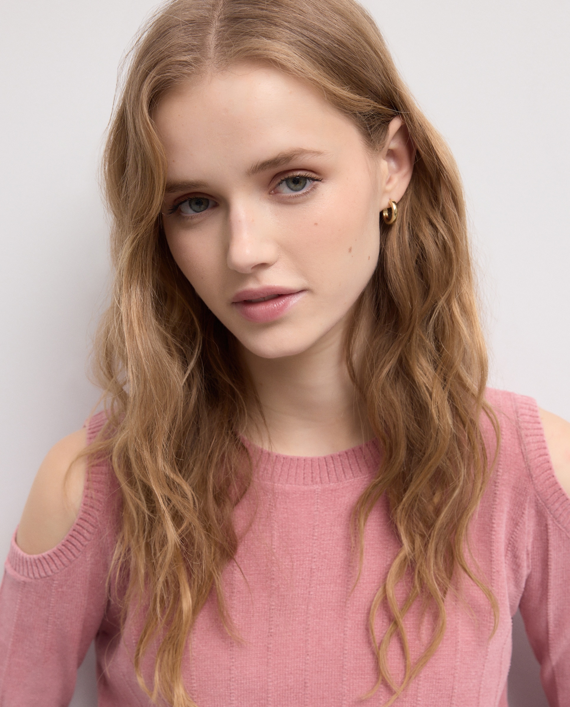 Camisola de Malha Chenille com Manga Comprida e Cut Out 220 Rosa Pálido-2