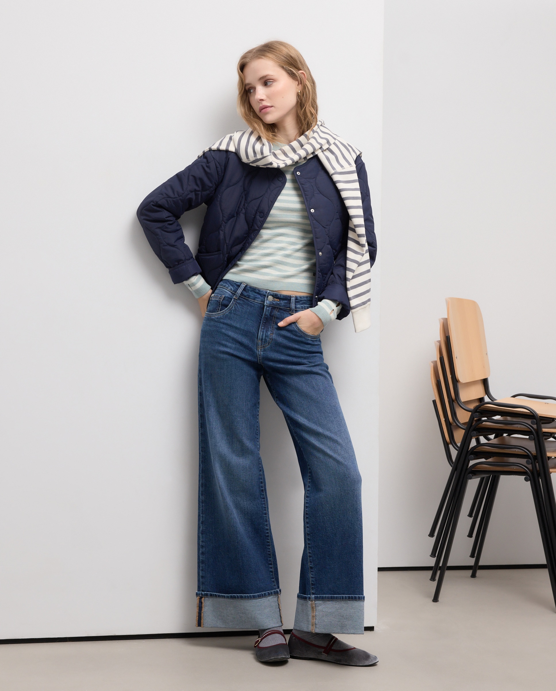 Camisola de malha às Riscas com Manga Comprida Verde-2