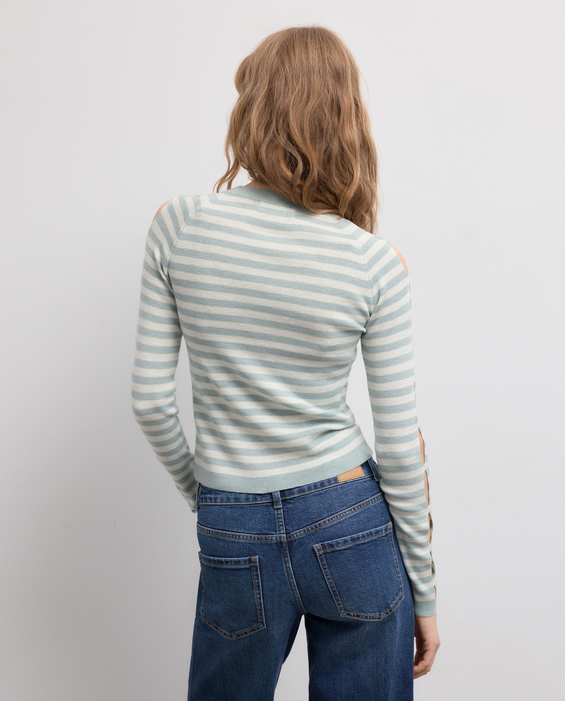 Camisola de malha às Riscas com Manga Comprida Verde-3