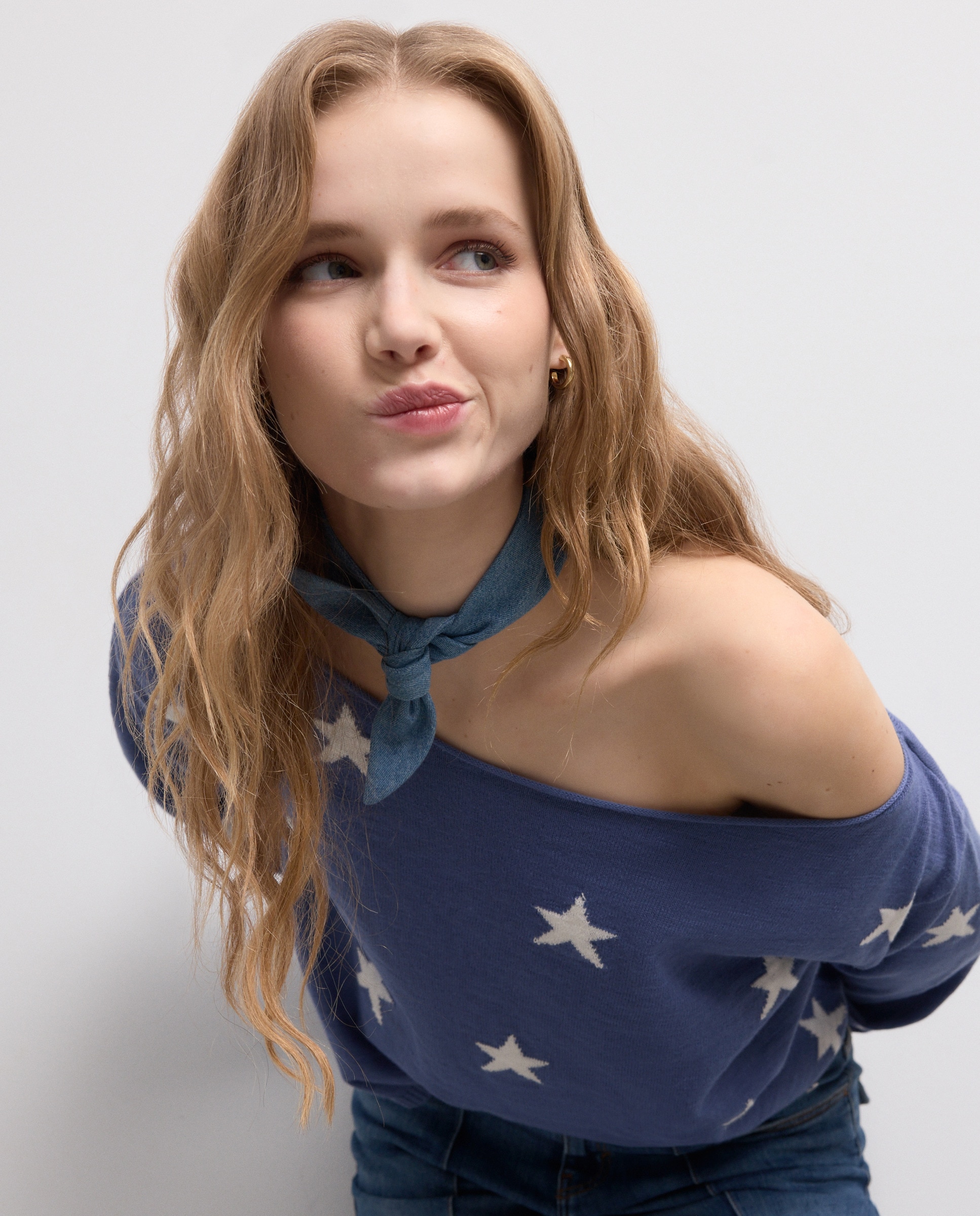Camisola de Malha de Manga Comprida e Decote Redondo 400 Azul-1