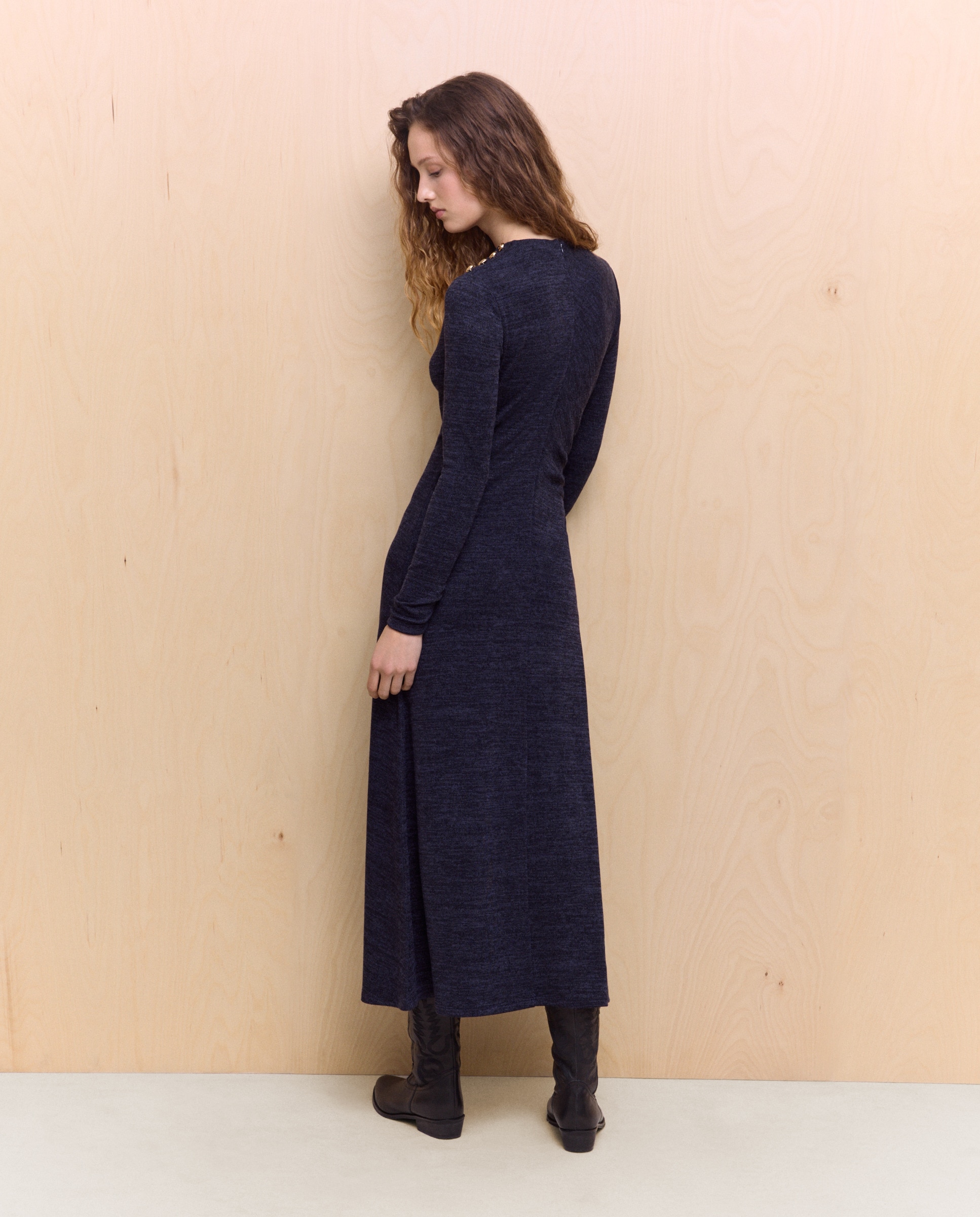 Vestido Liso com Manga Curta Azul-marinho-3