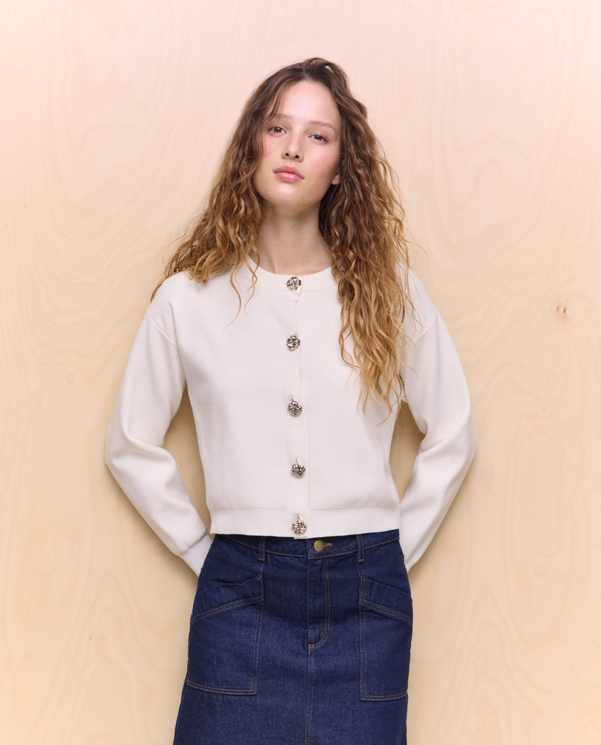 Casaco de Malha Liso 120 Cru-4