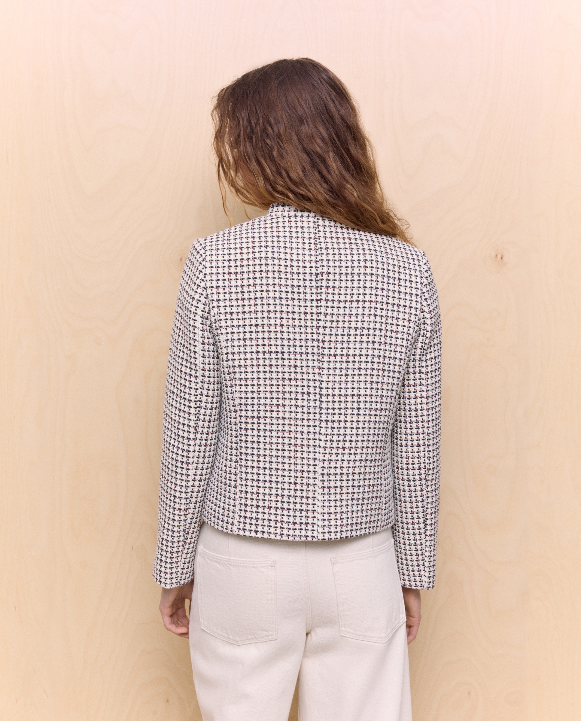 Casaco Tweed com Botões de Joia Azul-3