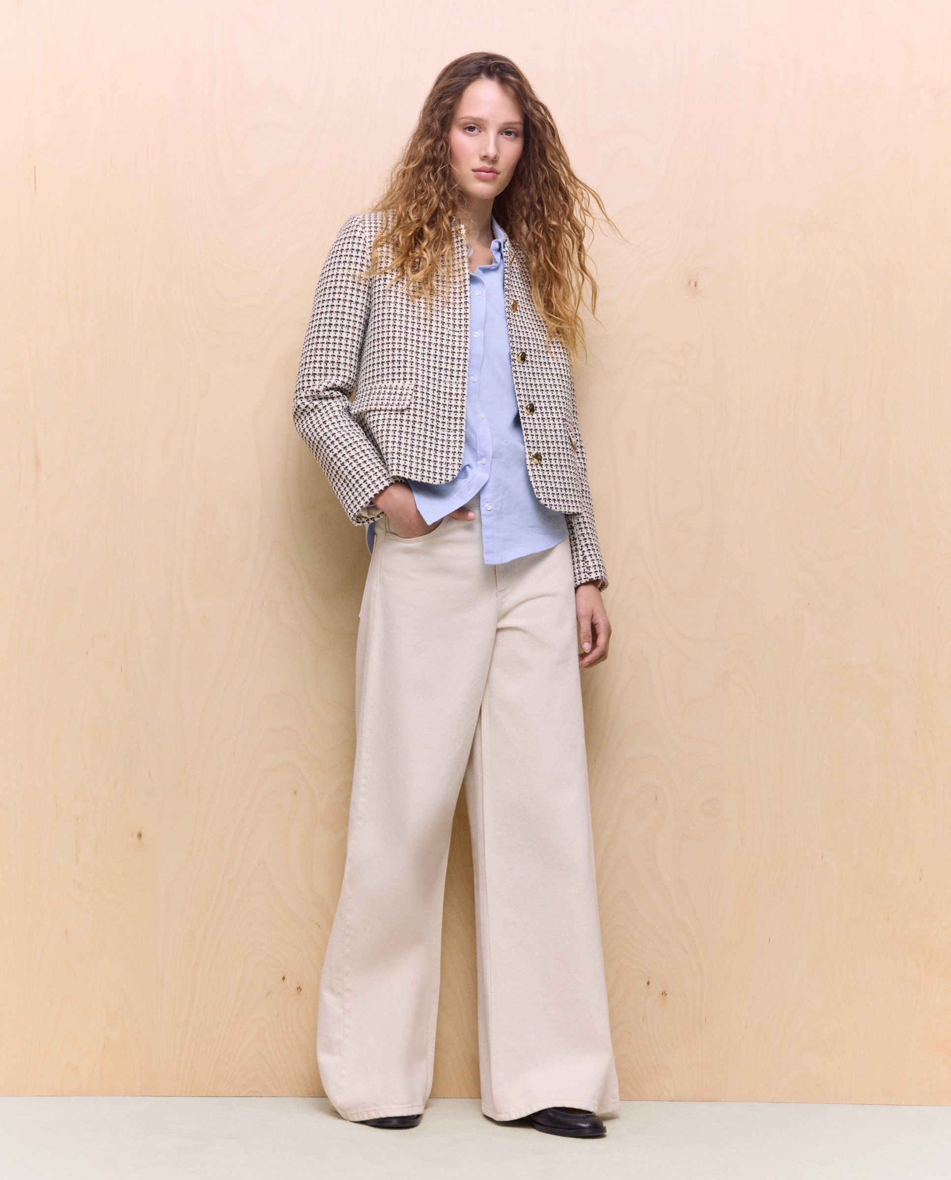 Casaco Tweed com Botões de Joia Azul-2