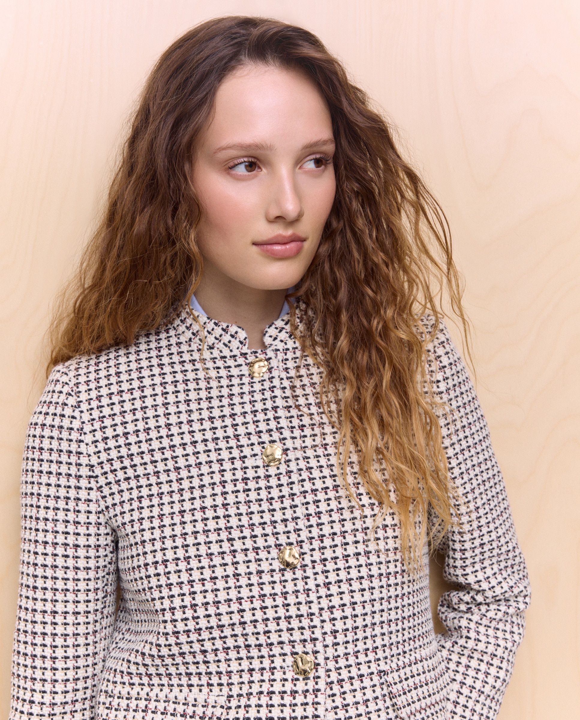 Casaco Tweed com Botões de Joia Azul-4