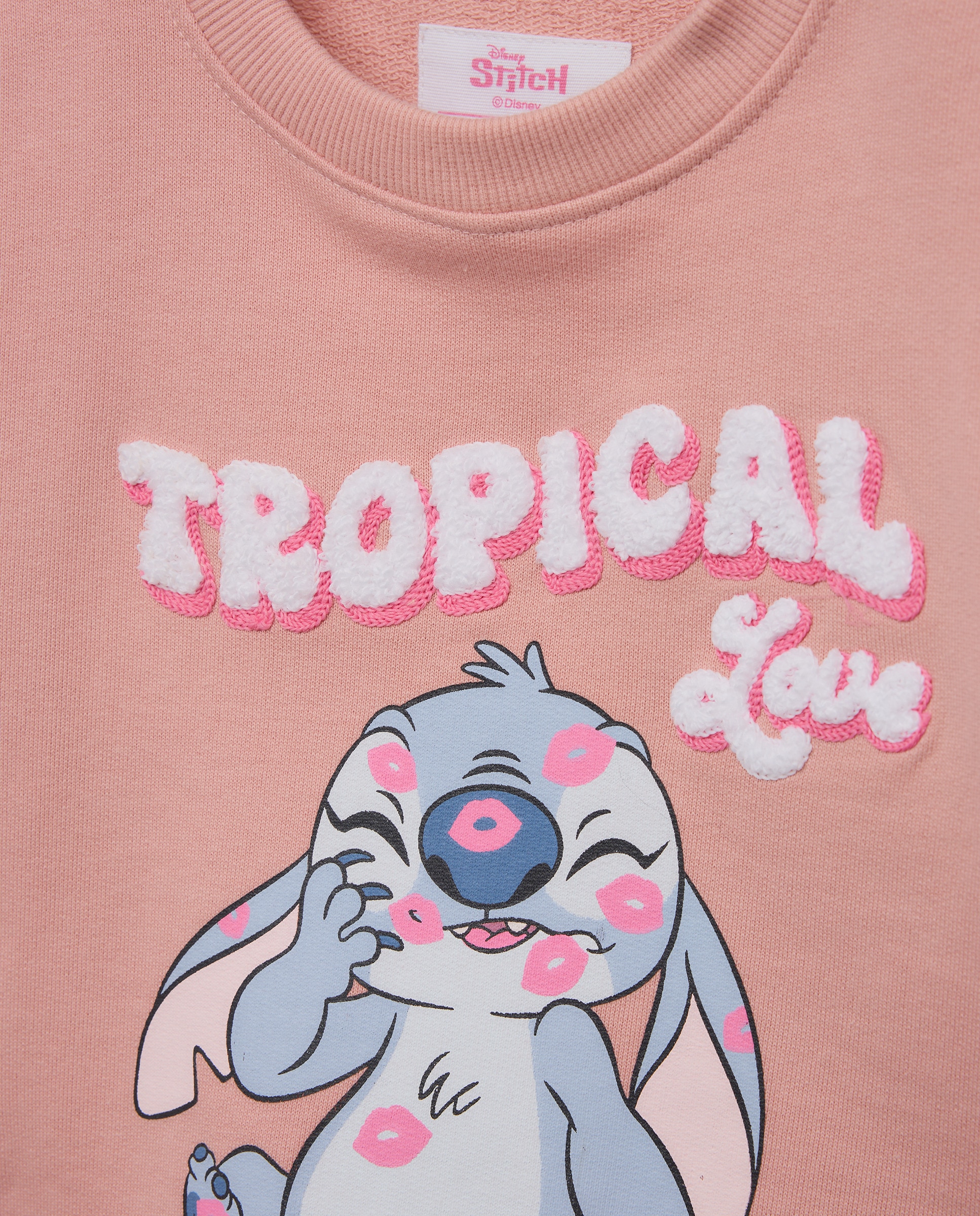 Sweatshirt de Decote Redondo com Estampado Posicional Stitch Beijos Primeiro Plano Kids El Corte Inglés 200 Rosa-5