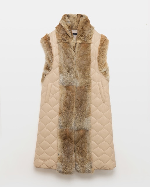 Imagen 0 de Chaleco largo de nylon con pelo de conejo