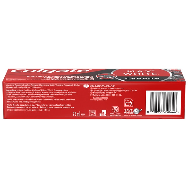 Charcoal whitening toothpaste tube 75 ml