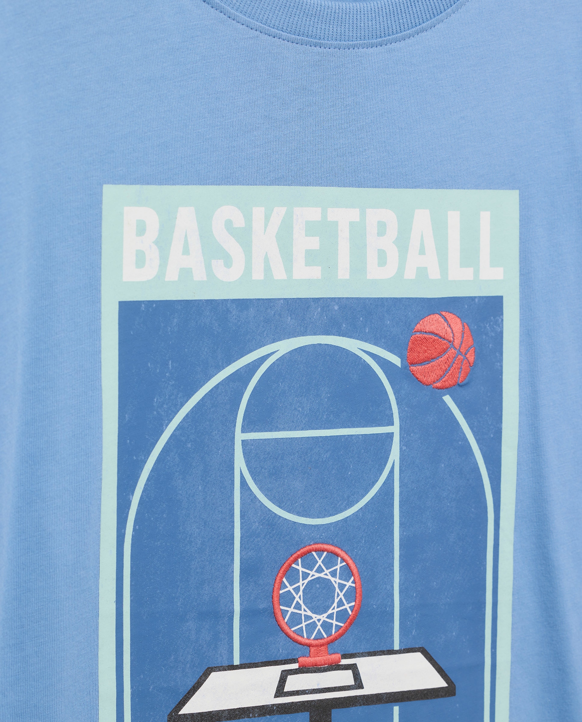 T-shirt de Manga Curta com Bordados Azul-5