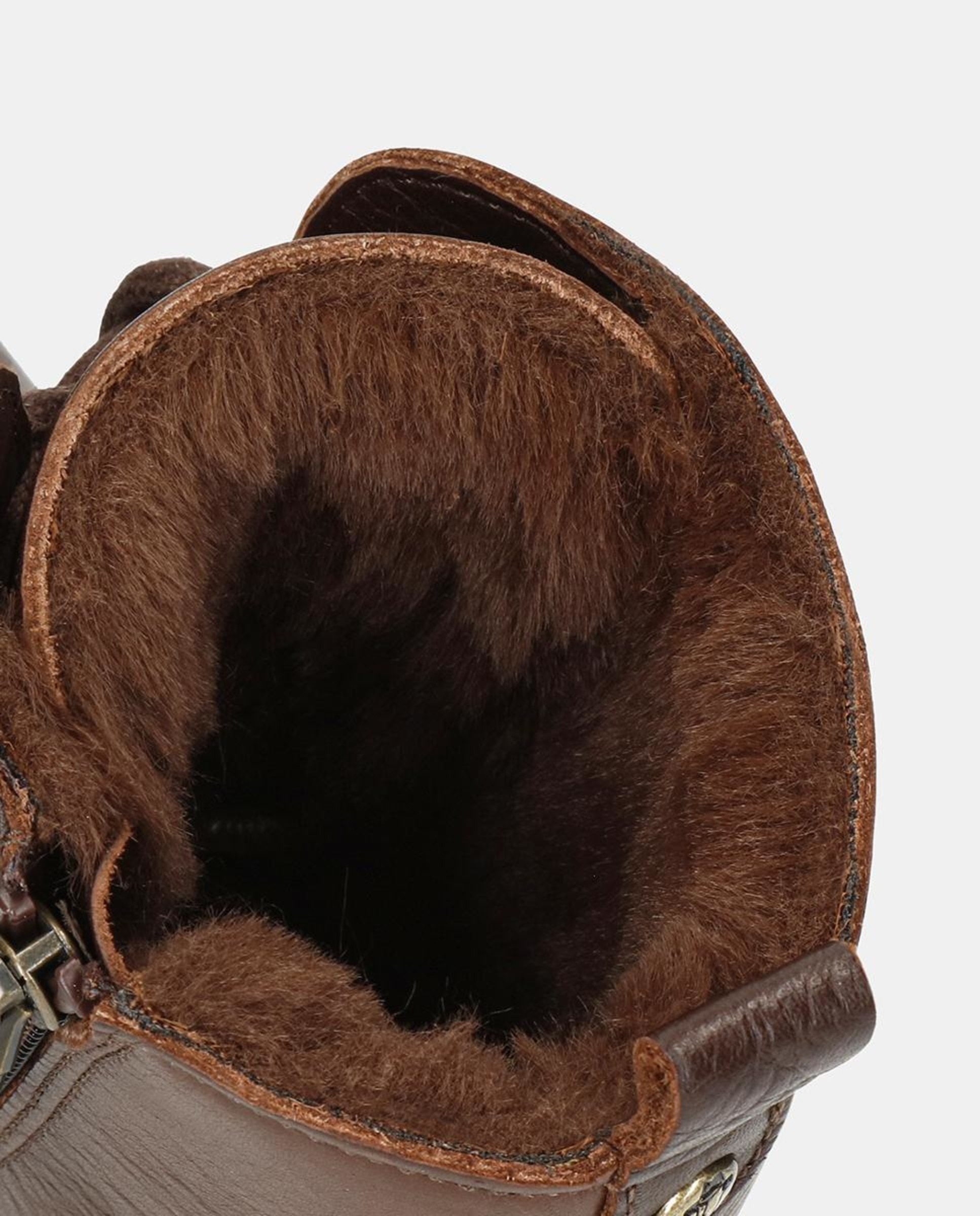 Botas em Pele e com Forro de Pelo Sintético Castanho-escuro-6