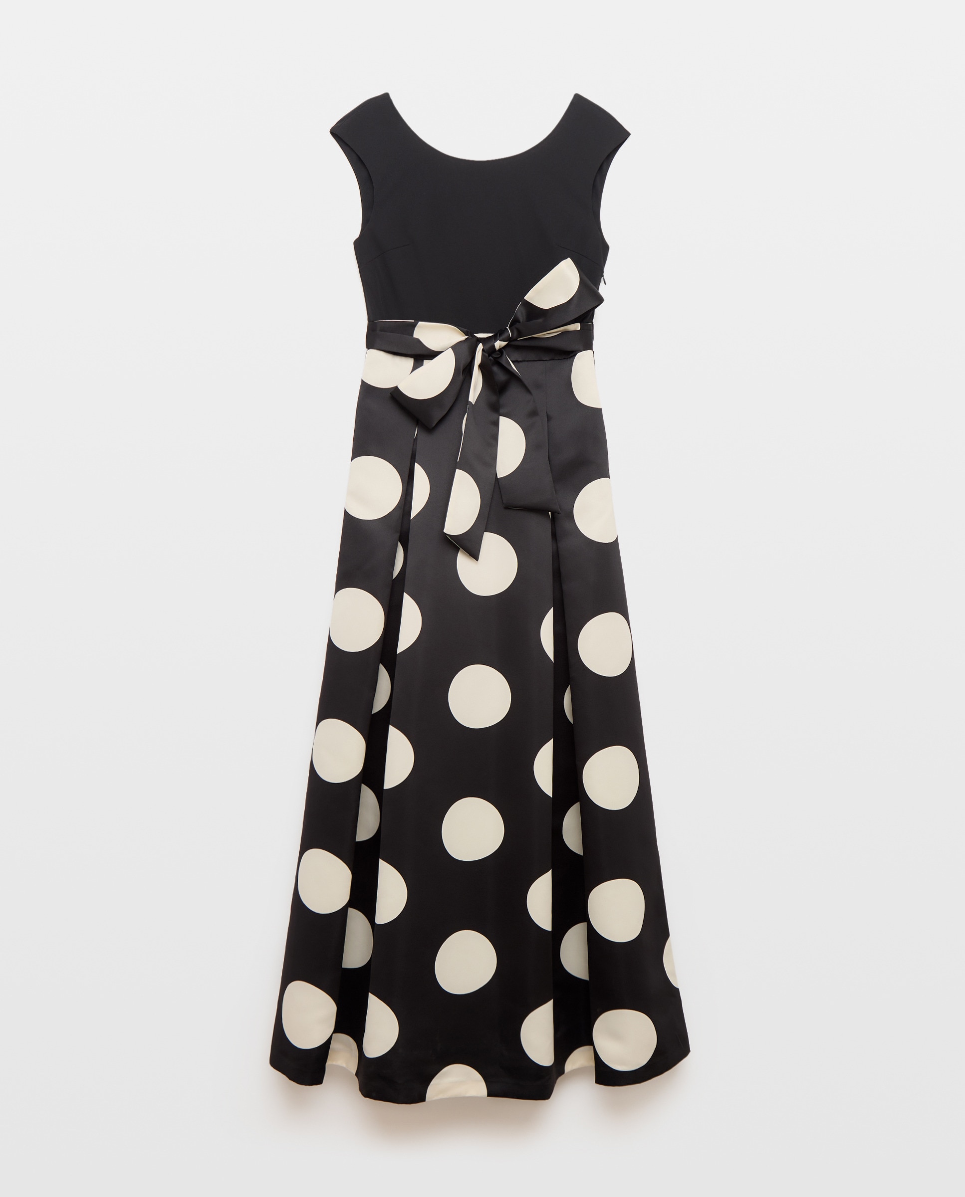 Vestido Comprido com Top de Malha e Saia às Bolinhas Preto-4