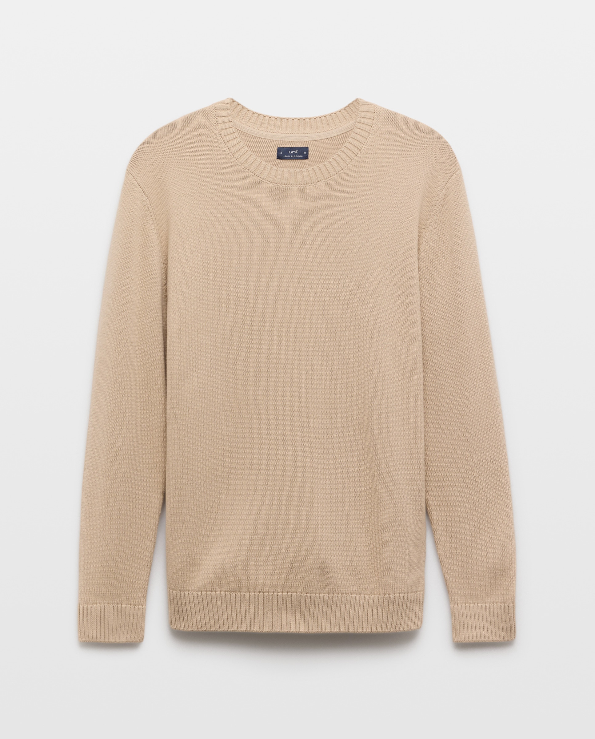 Jersey de hombre cuello caja liso 7g algodón 100% Beige-3