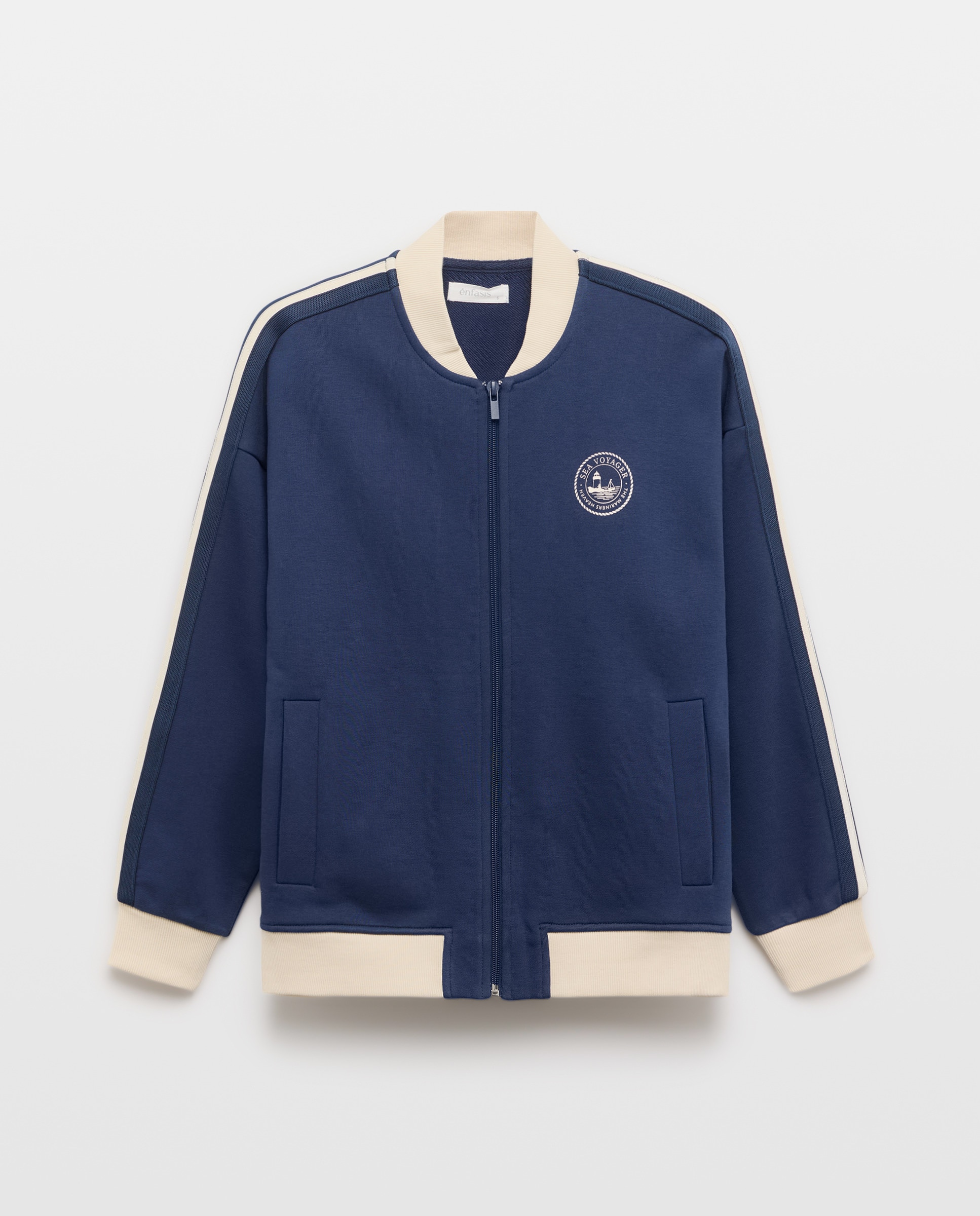 Casaco Tipo Blusão com Contraste Azul-marinho-4