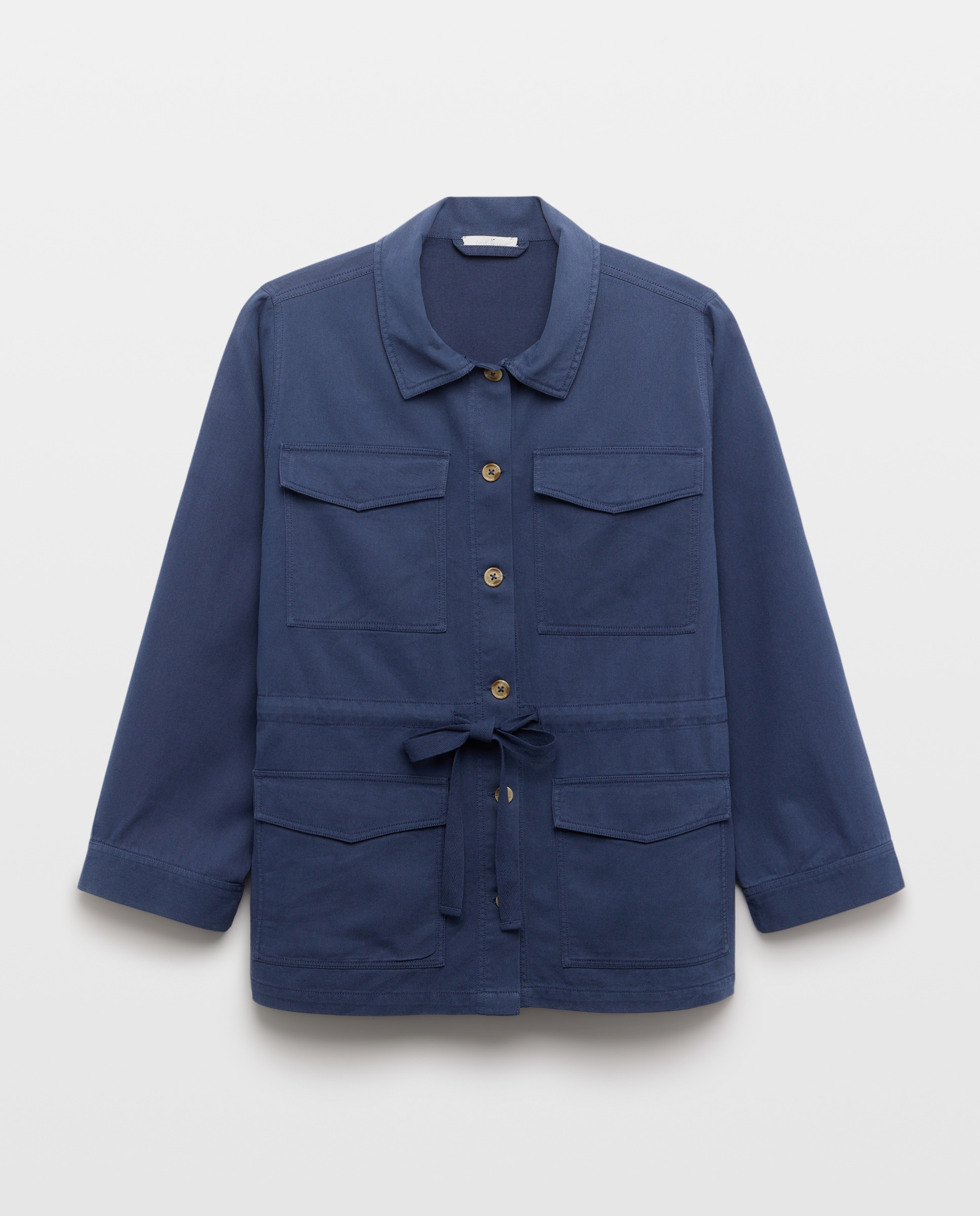 Casaco Liso com Bolsos e Detalhe de Cordão Azul-marinho-5