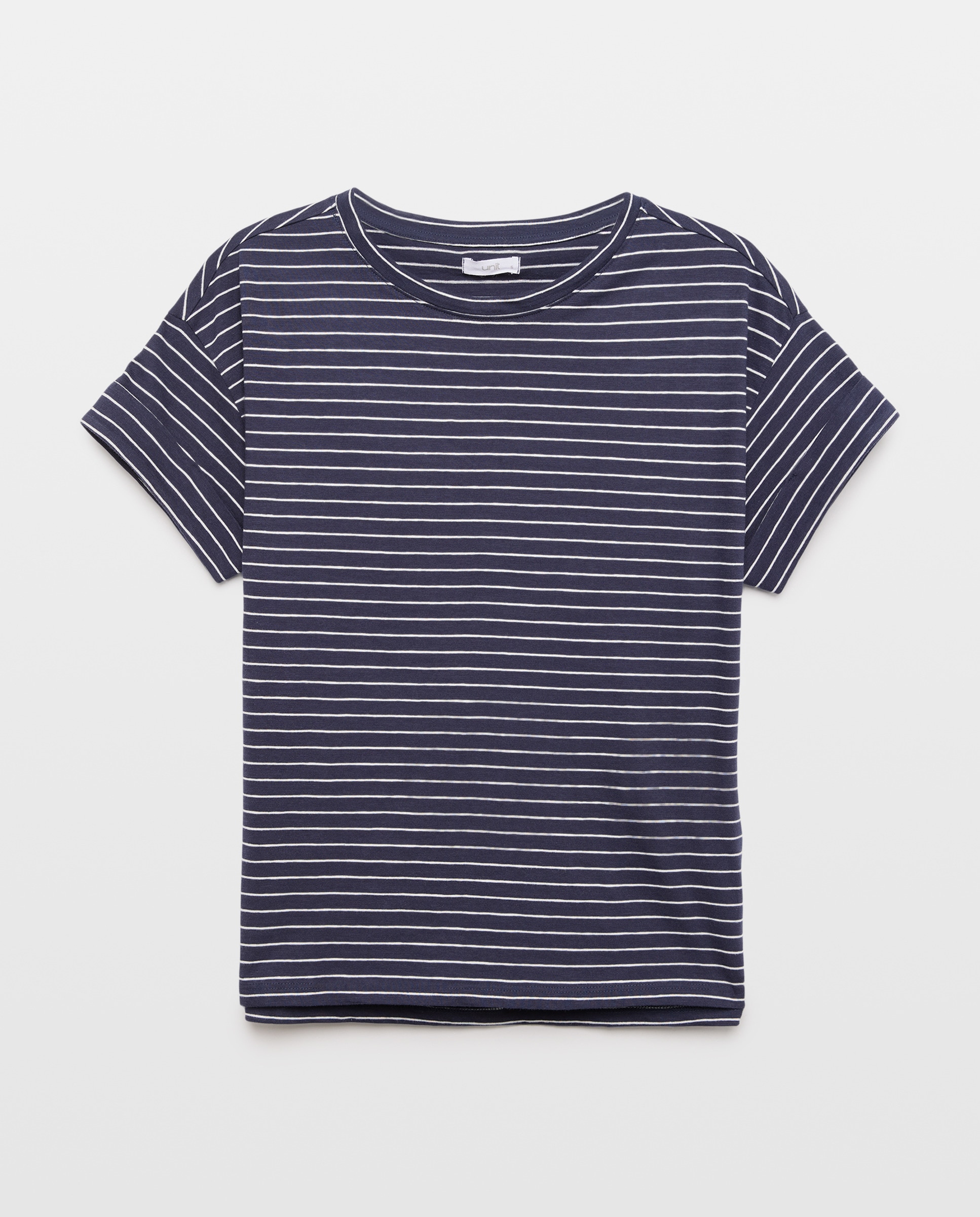 Camiseta básica de mujer cuello caja de rayas Azul marino-4