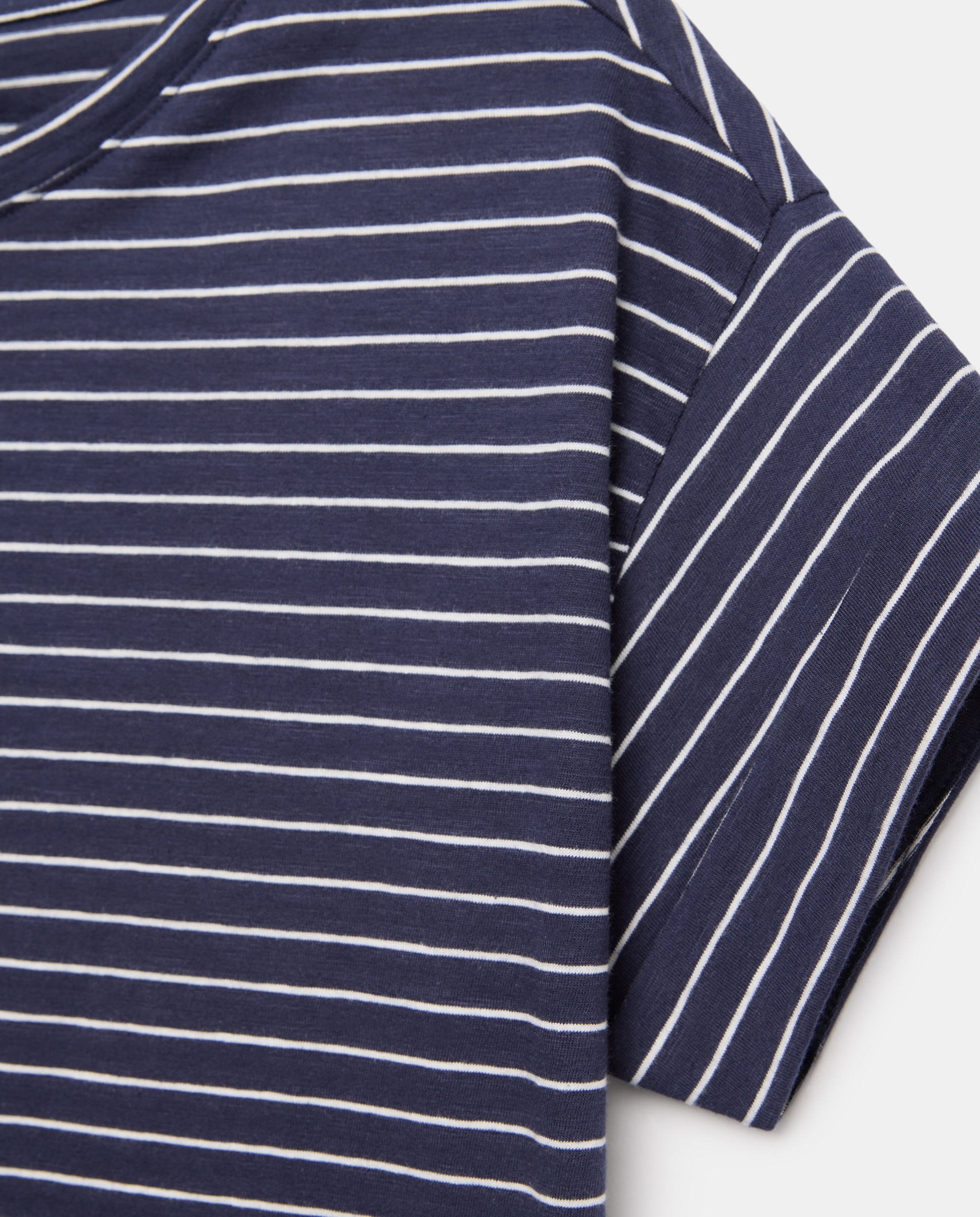 Camiseta básica de mujer cuello caja de rayas Azul marino-5