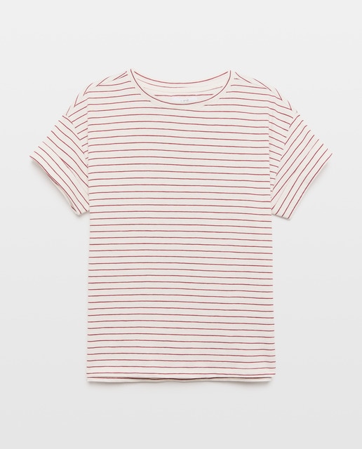 Imagen 0 de Camiseta básica de mujer cuello caja de rayas