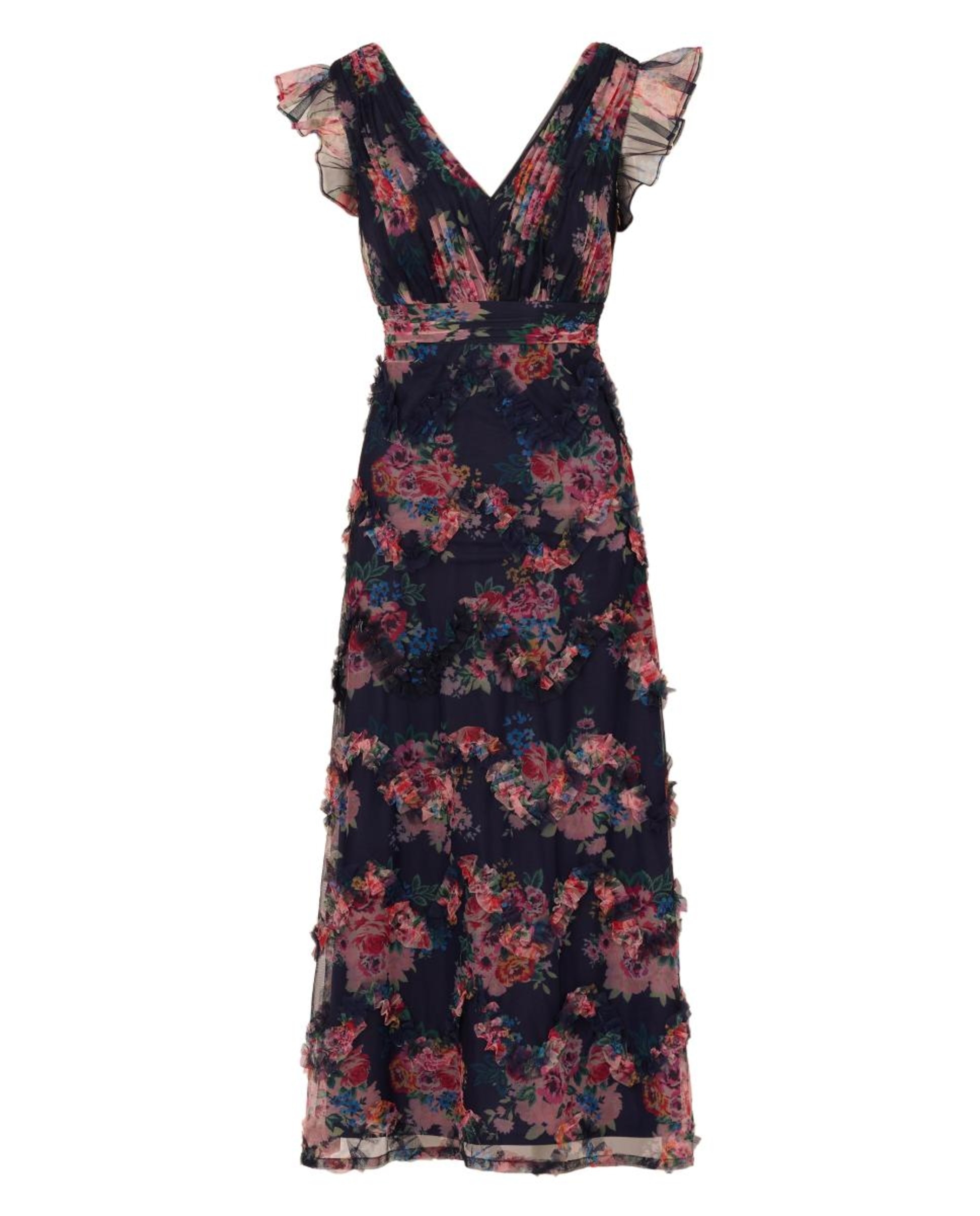 Vestido até ao Tornozelo em Tule Estampado Azul-marinho-5