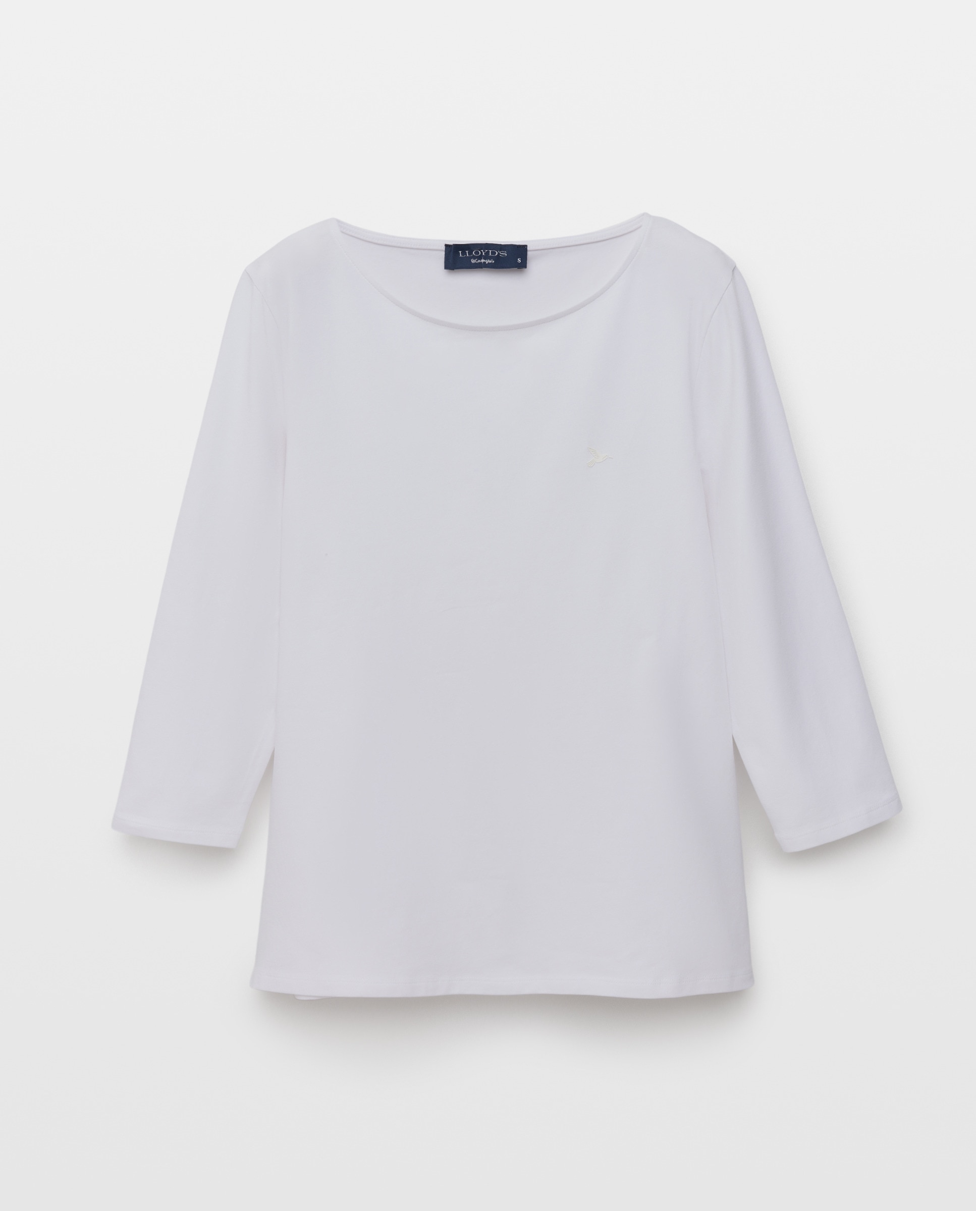 T-shirt de Manga 3/4 Básica com Decote à Barco Branco-marfim-4