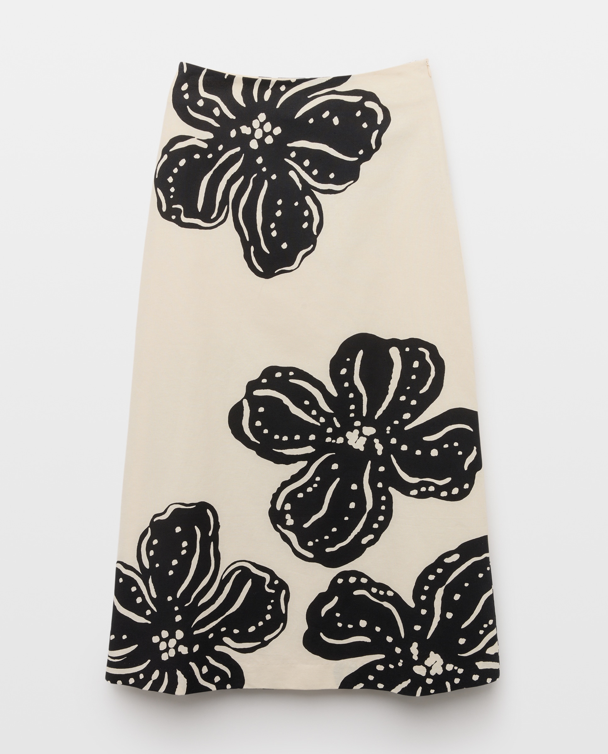 Saia Midi Estampada com Linho Preto-4