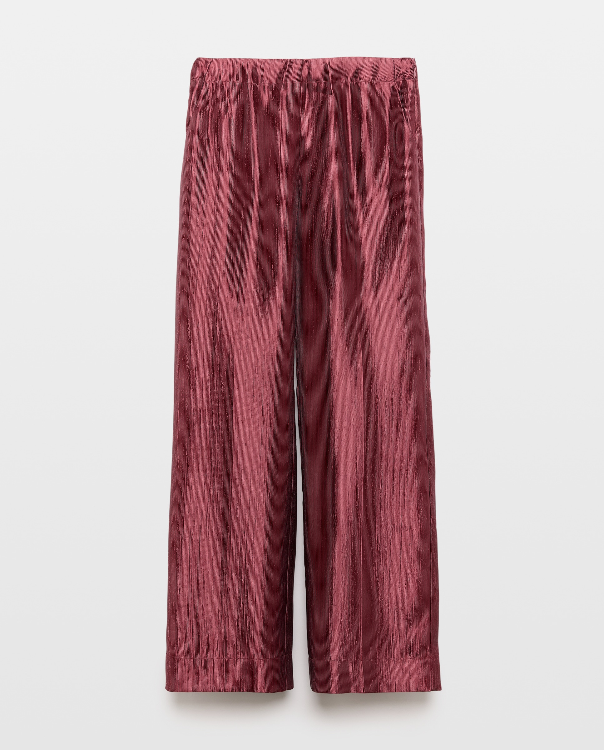 Calças Lisas com Efeito Enrugado Bordeaux-4
