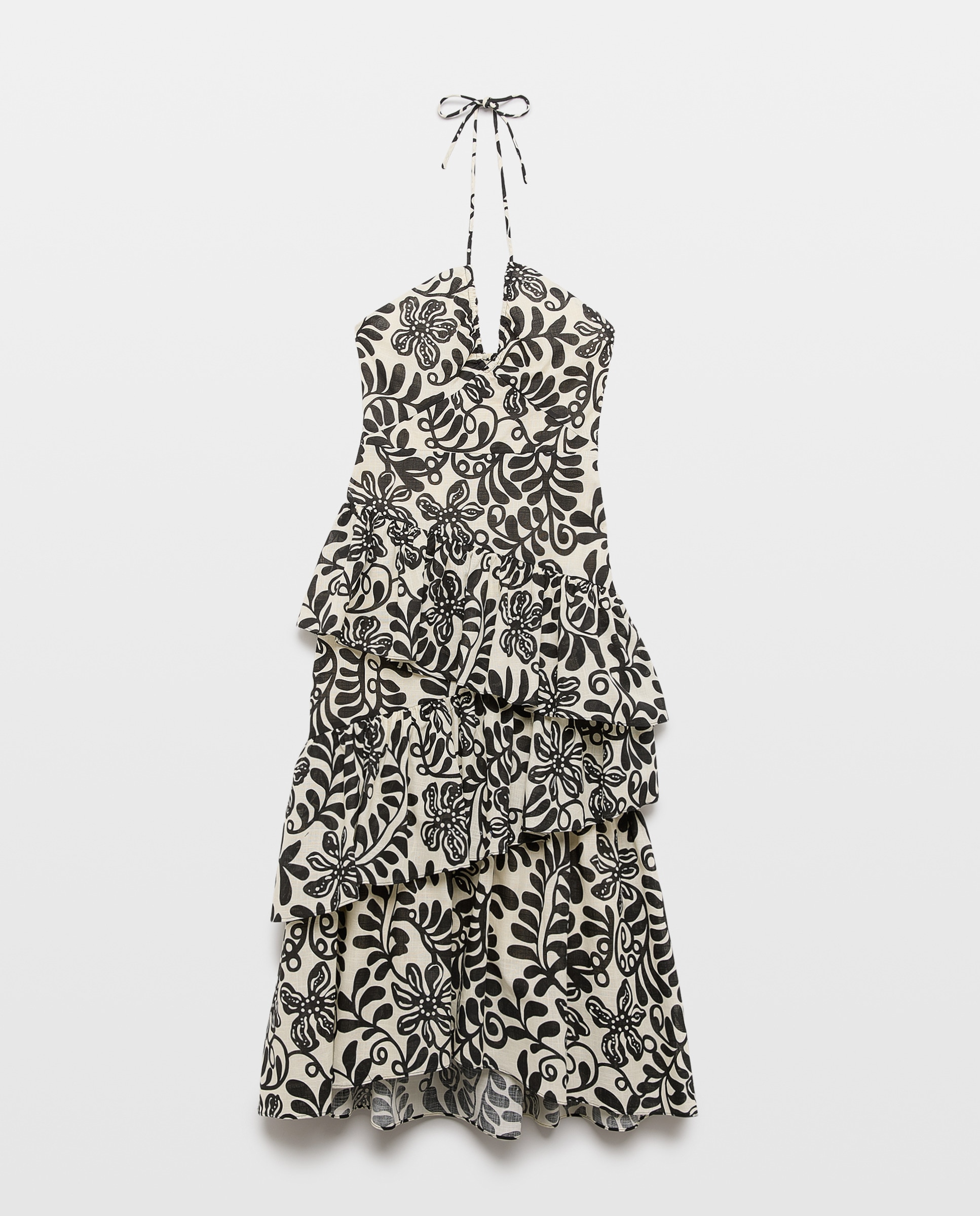Vestido com Decote Coração e Gola Halter com Folhos Preto-5