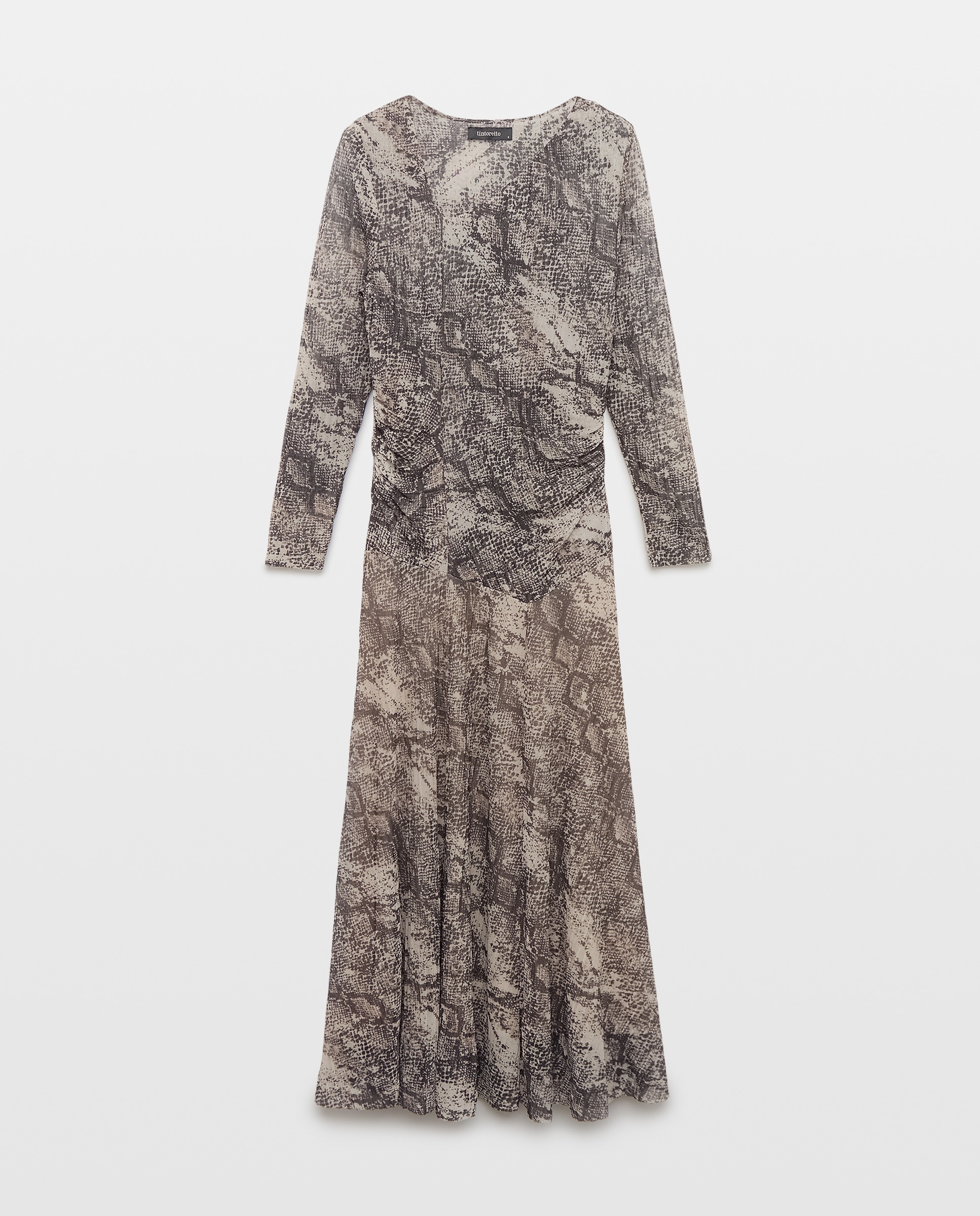 Vestido Circular com Animal Print de Serpente Castanho-5