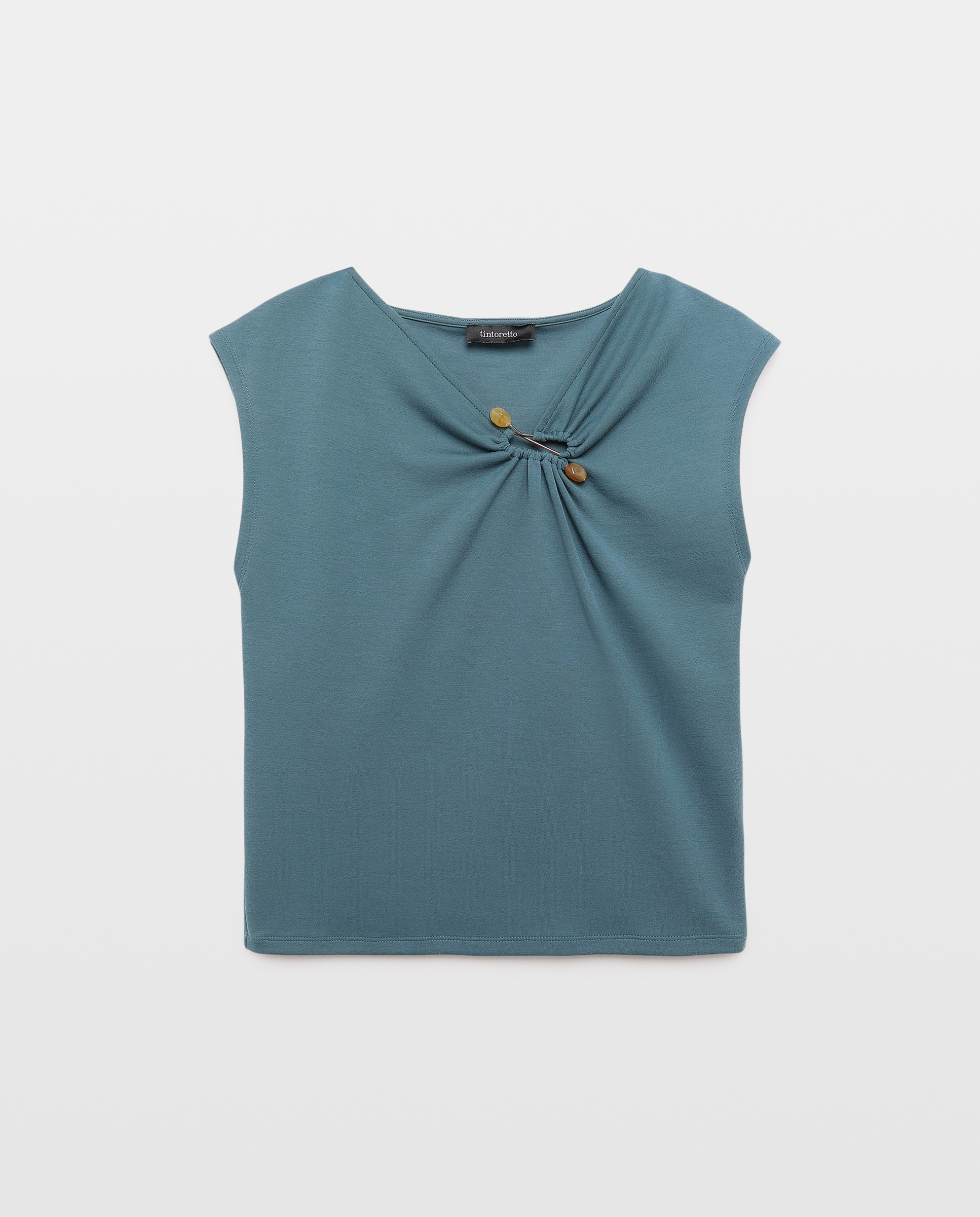 T-shirt com Detalhe de Missanga no Decote Verde Pato-5