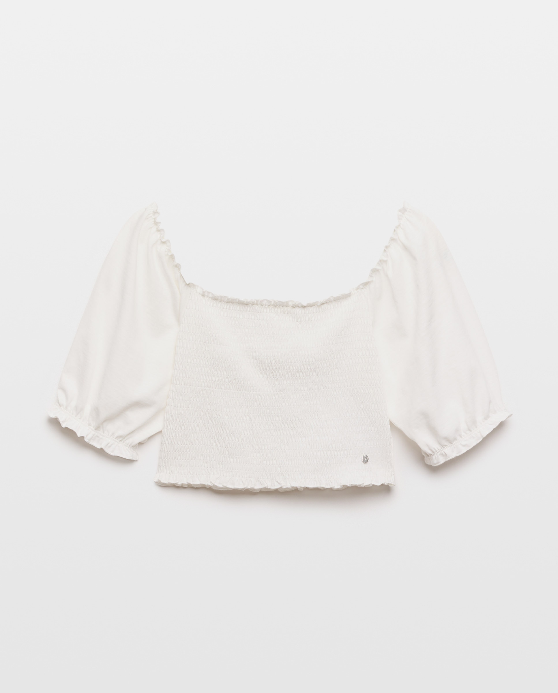 T-shirt com Corpo com Favos de Mel Branco-4