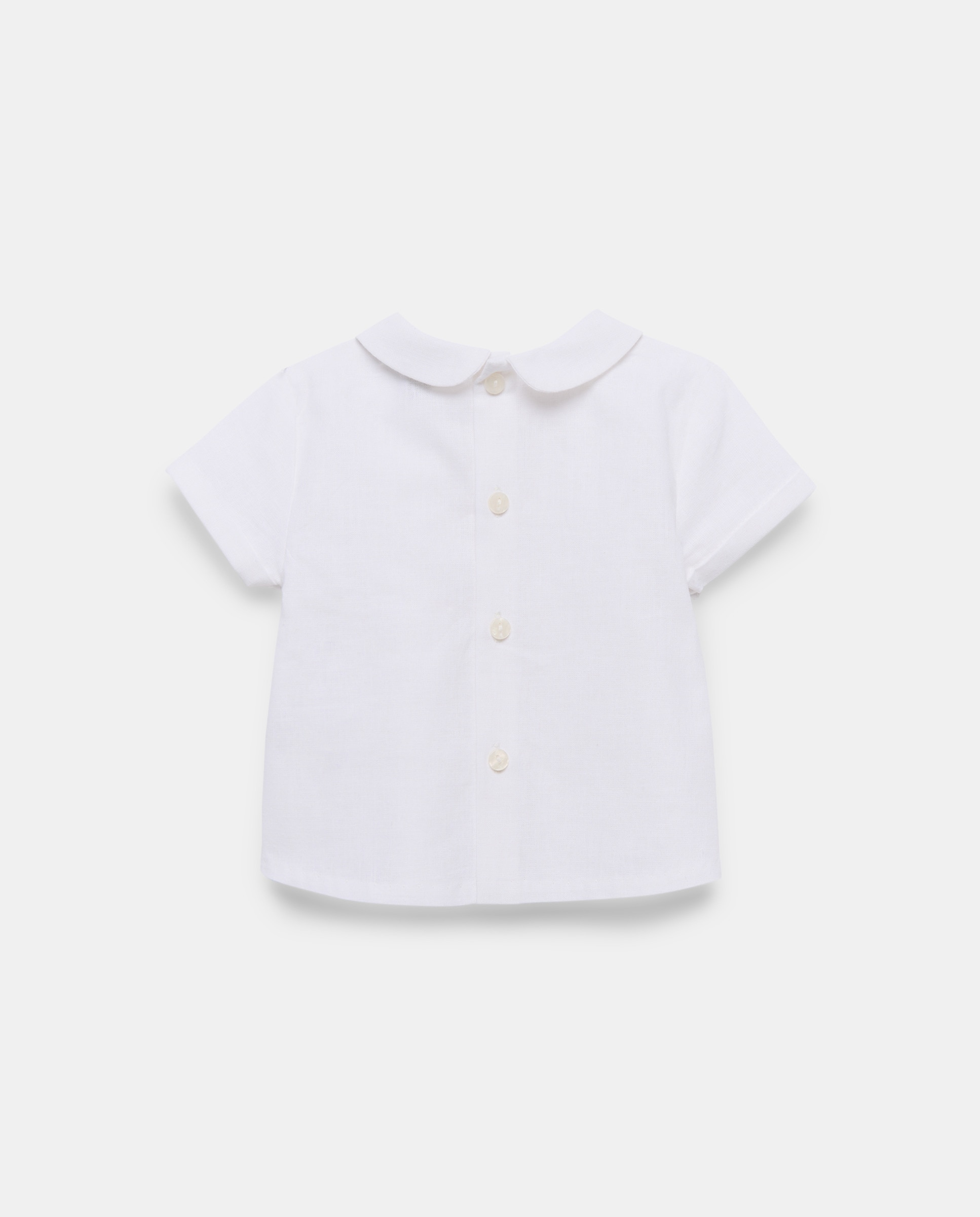 Camisa de Manga Curta de Bebé com Gola Bebé e Pregas à Frente Branco-2