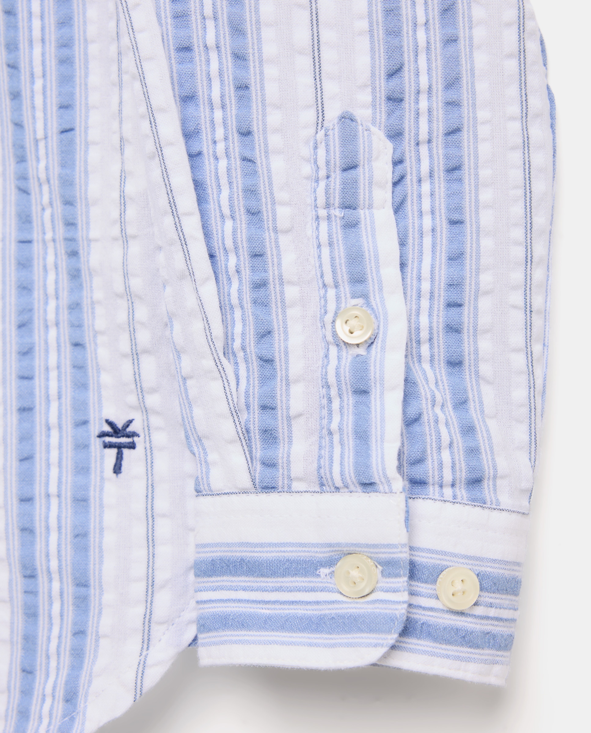 Camisa de Manga Comprida com Gola à Padre e Risca Bicolor Azul-5