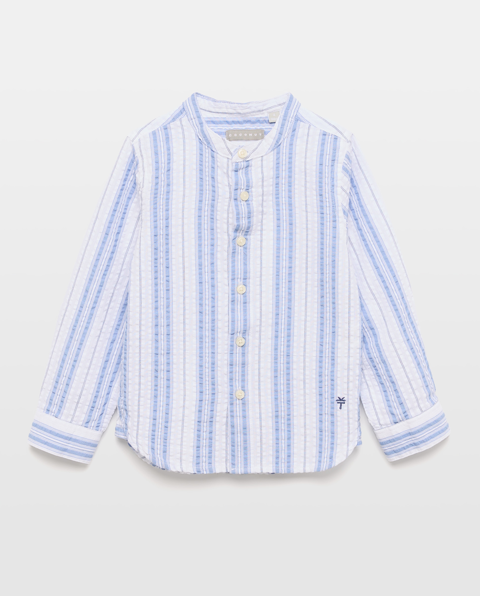 Camisa de Manga Comprida com Gola à Padre e Risca Bicolor Azul-4