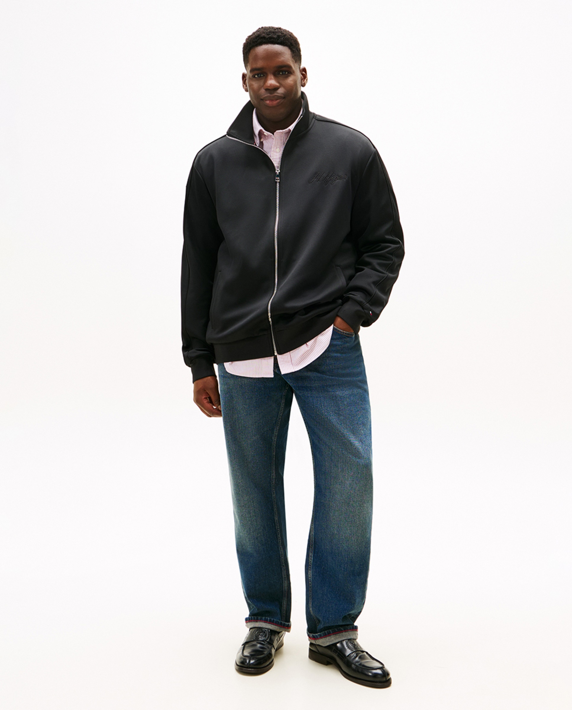 Sweatshirt sem Capuz com Fecho de Correr Tamanhos Grandes Preto-5