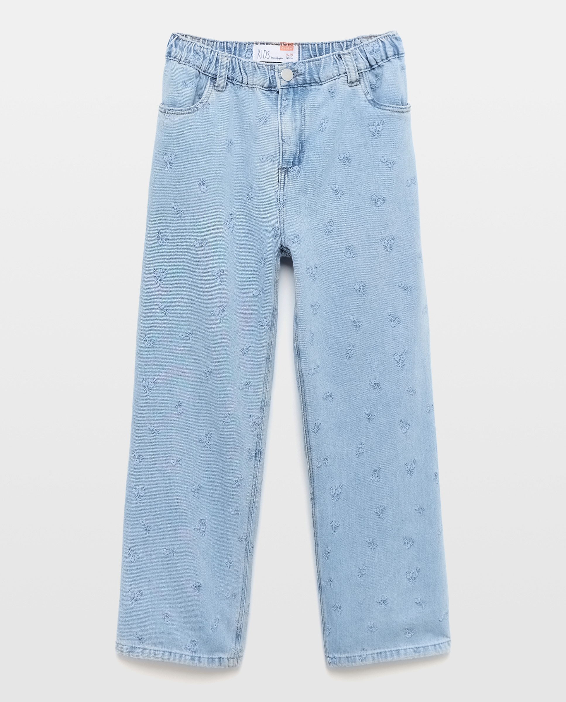 Jeans Wide Leg com Fantasia e Bordado Tone to Tone Cinzento-5