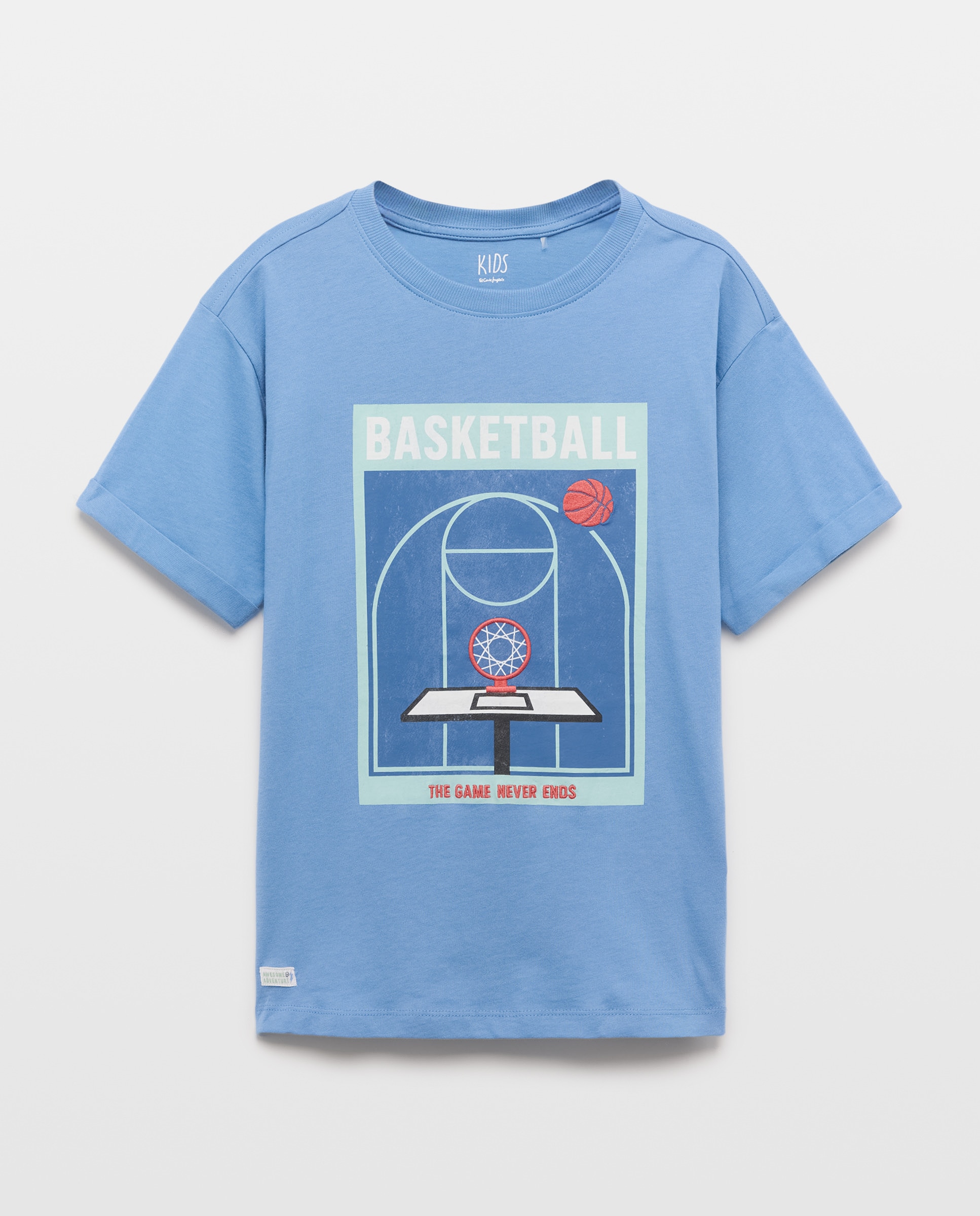 T-shirt de Manga Curta com Bordados Azul-4