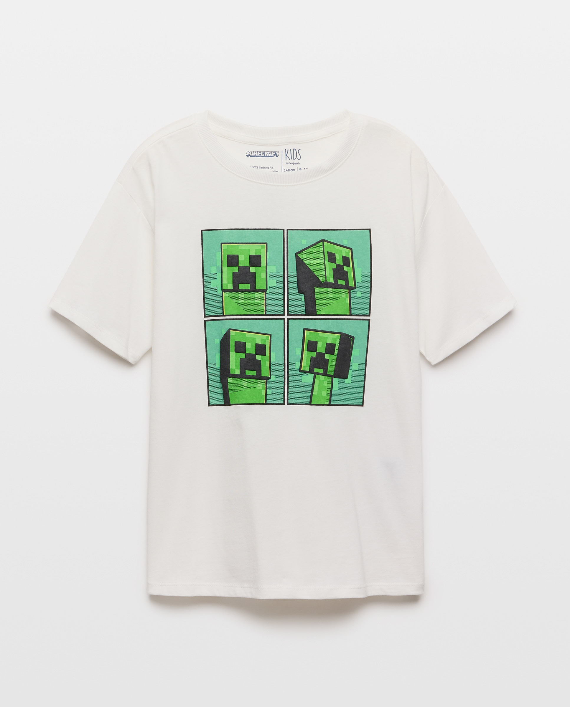 T-shirt de Manga Curta com Estampado Minecraft Branco-4