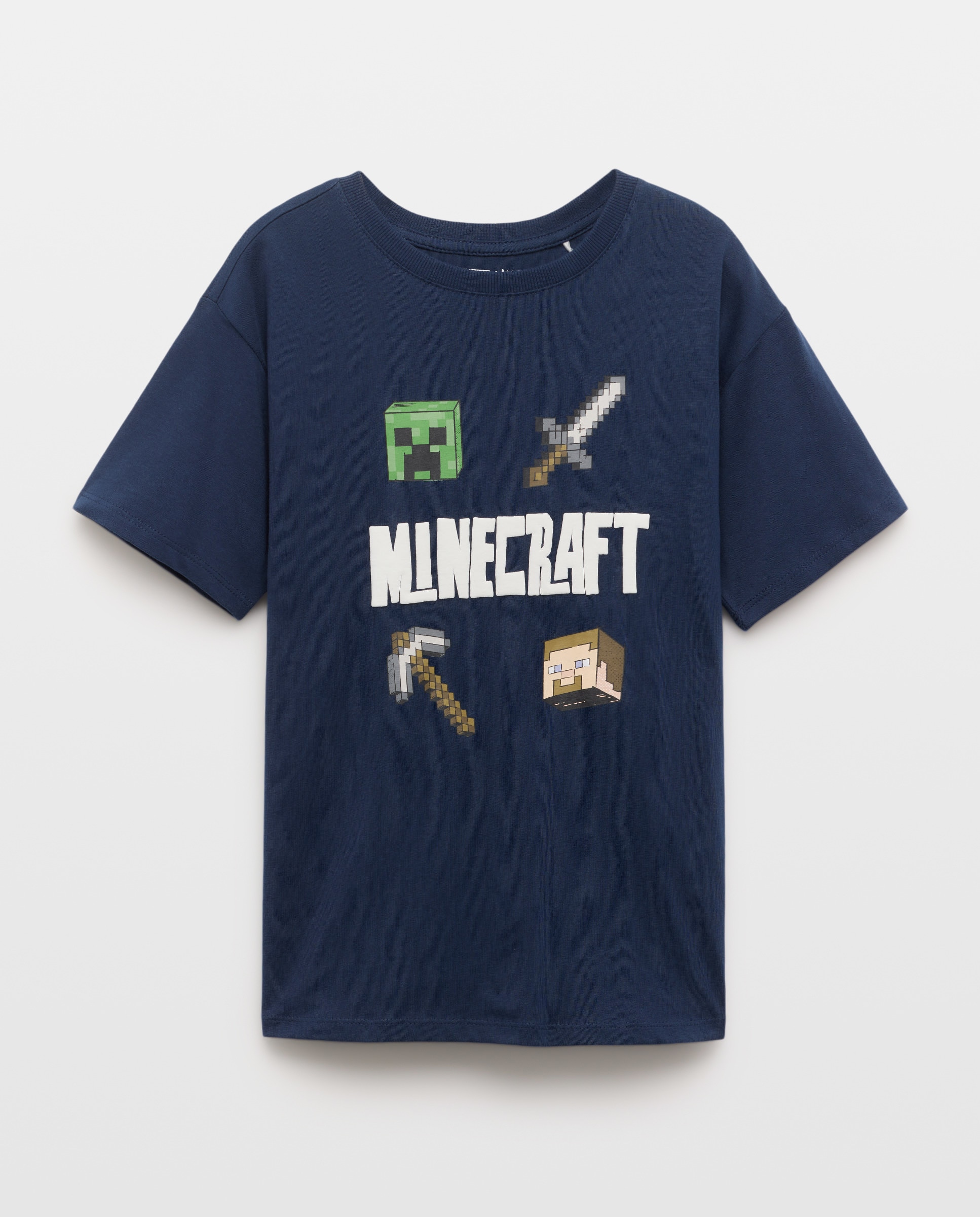 T-shirt de Manga Curta com Estampado Minecraft Azul-marinho-4