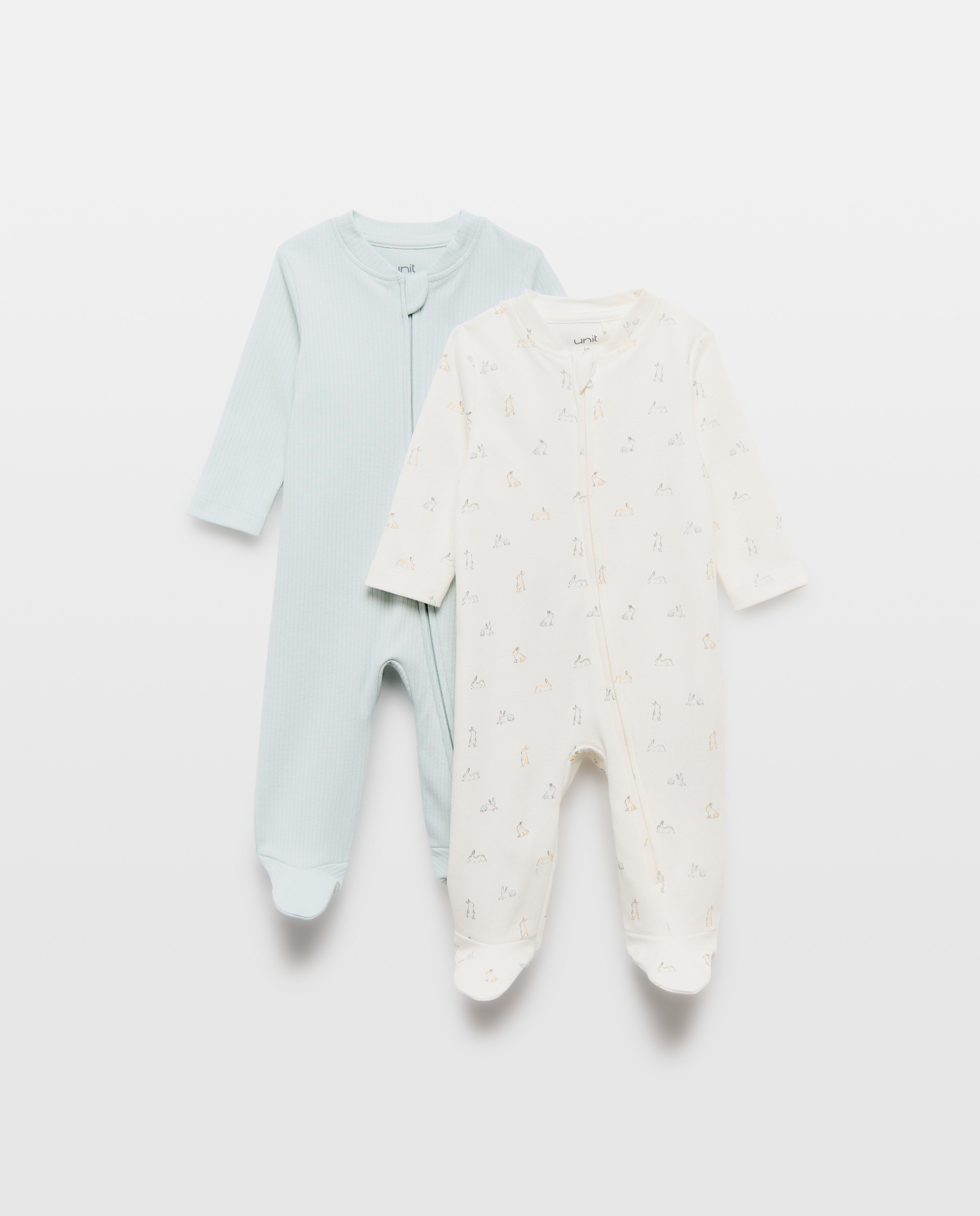 Pack 2 pijamas de bebé manga larga con cremallera 510 Verde claro-1